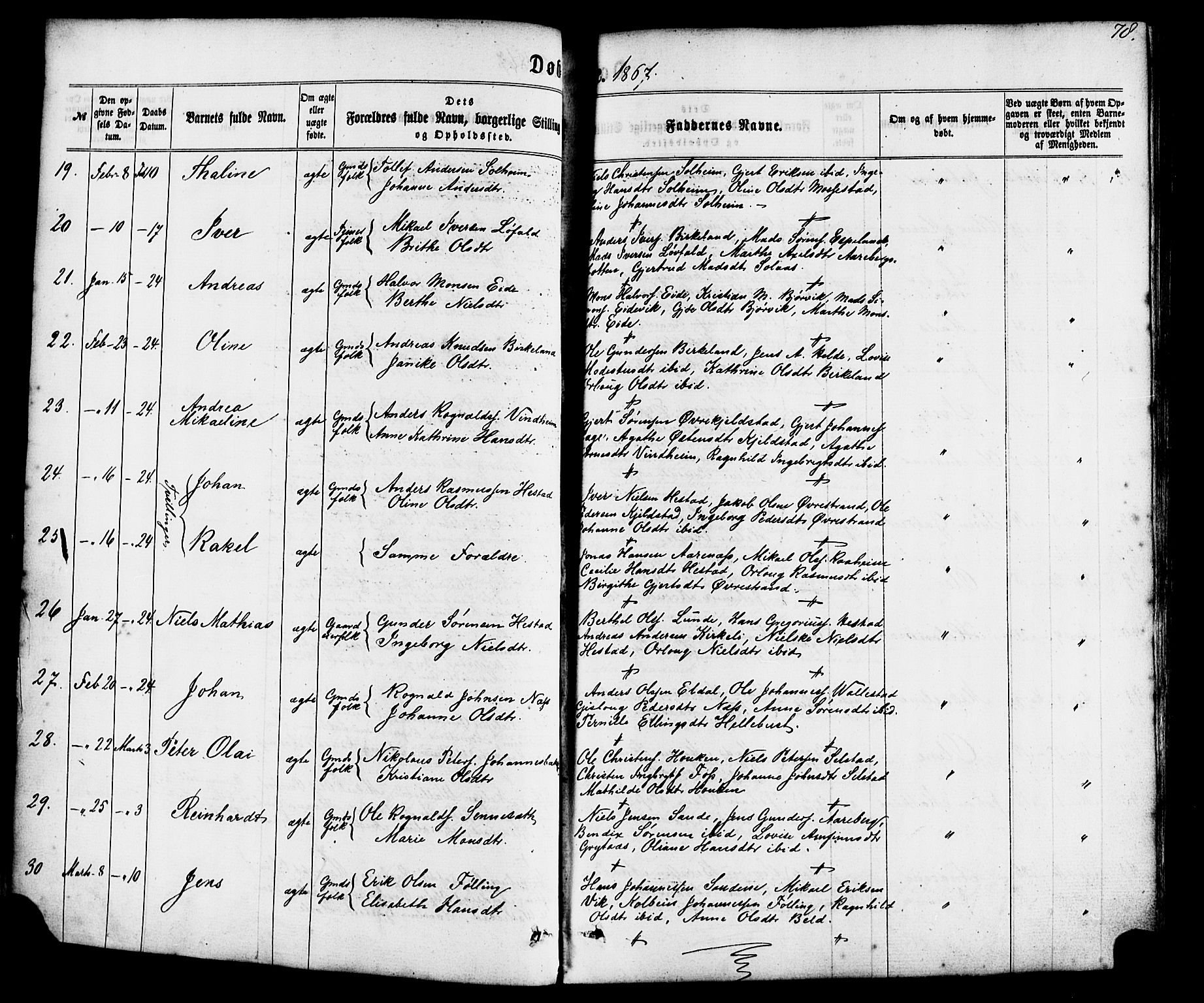 Gaular sokneprestembete, SAB/A-80001/H/Haa: Parish register (official) no. A 5, 1860-1881, p. 78
