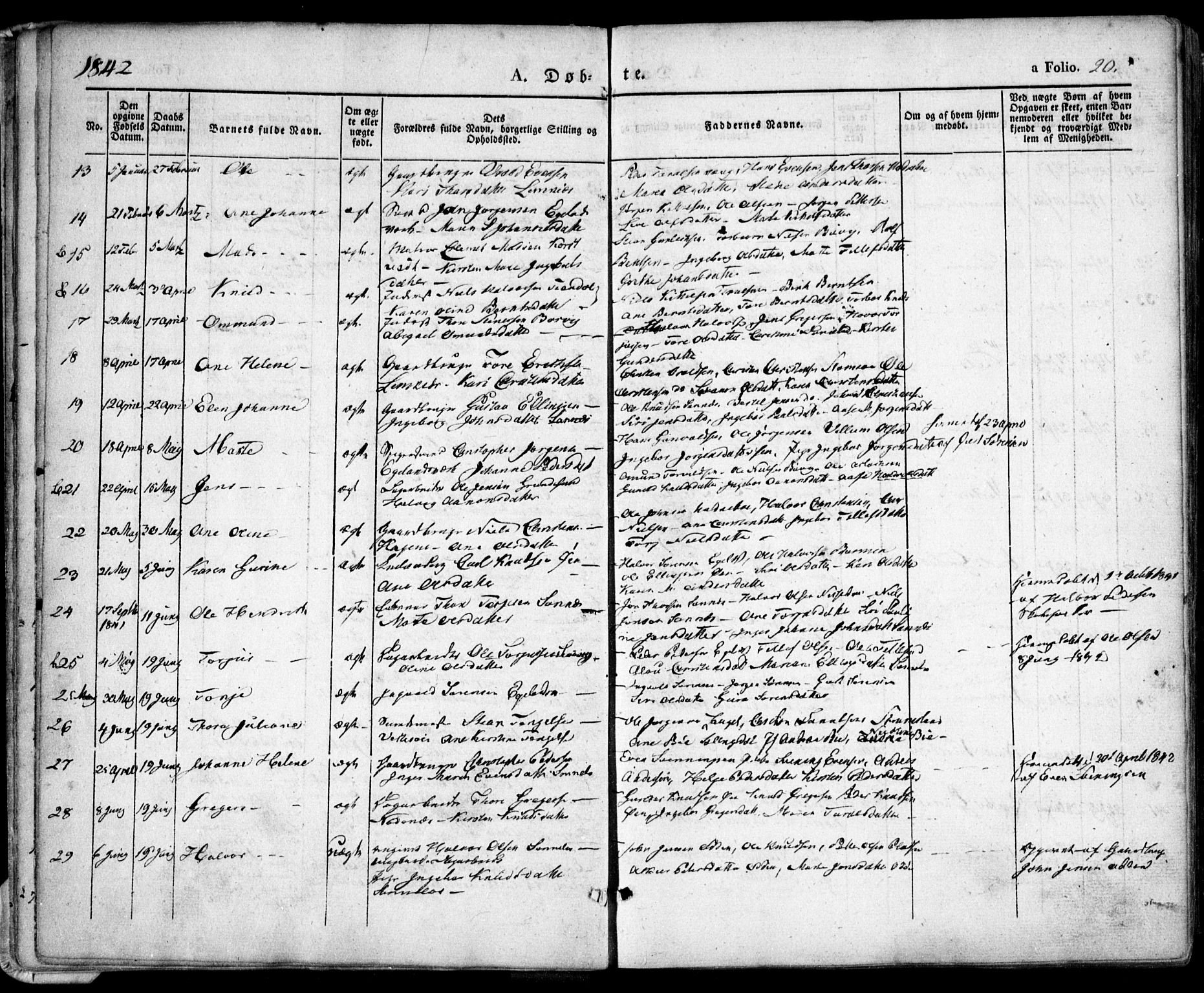 Søndeled sokneprestkontor, SAK/1111-0038/F/Fa/L0002: Parish register (official) no. A 2, 1839-1860, p. 20