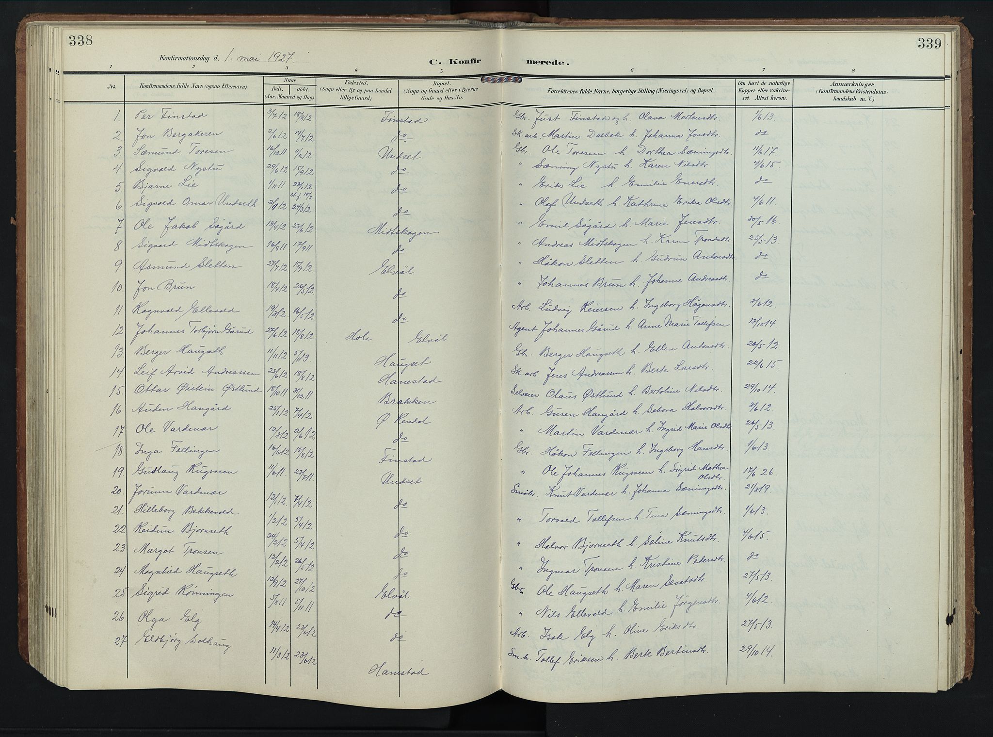 Rendalen prestekontor, SAH/PREST-054/H/Ha/Hab/L0004: Parish register (copy) no. 4, 1904-1946, p. 338-339