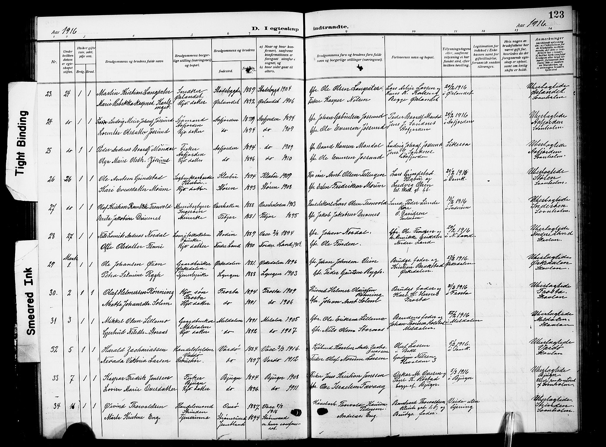 Ministerialprotokoller, klokkerbøker og fødselsregistre - Sør-Trøndelag, SAT/A-1456/601/L0097: Parish register (copy) no. 601C15, 1911-1921, p. 123