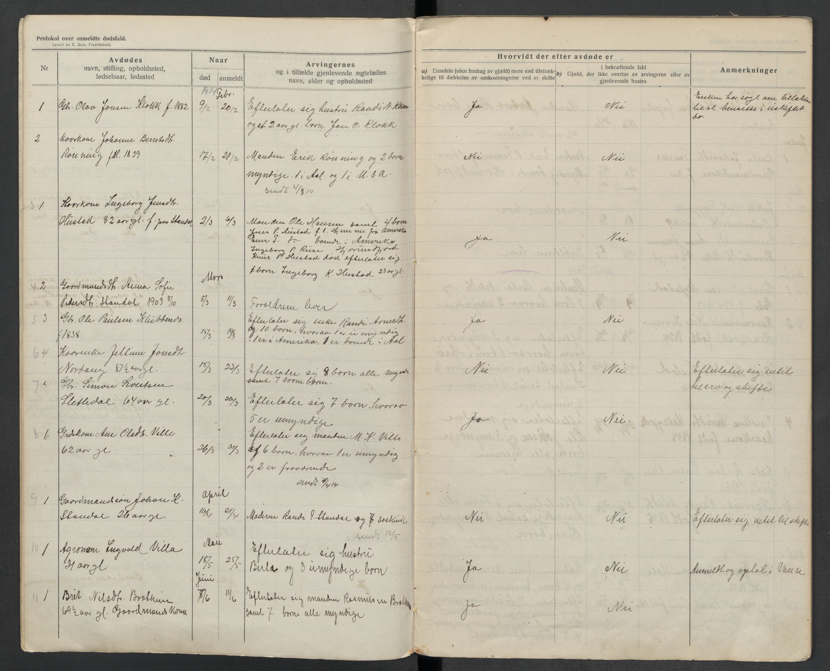 Hjørundfjord lensmannskontor, AV/SAT-A-5879/1/2/L0005: 2.2.02 - Dødsfallsprotokoll, 1913-1923