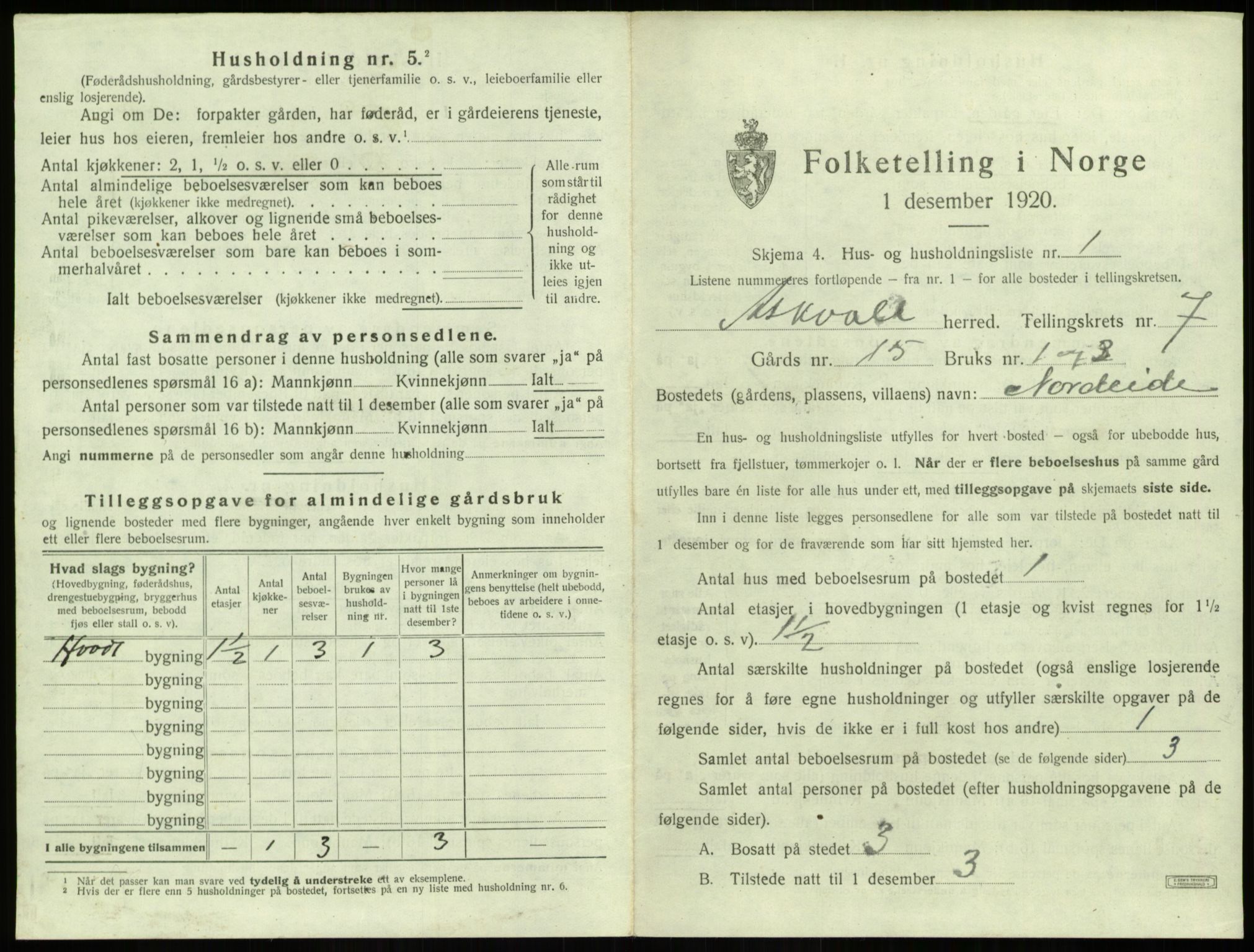 SAB, 1920 census for Askvoll, 1920, p. 367