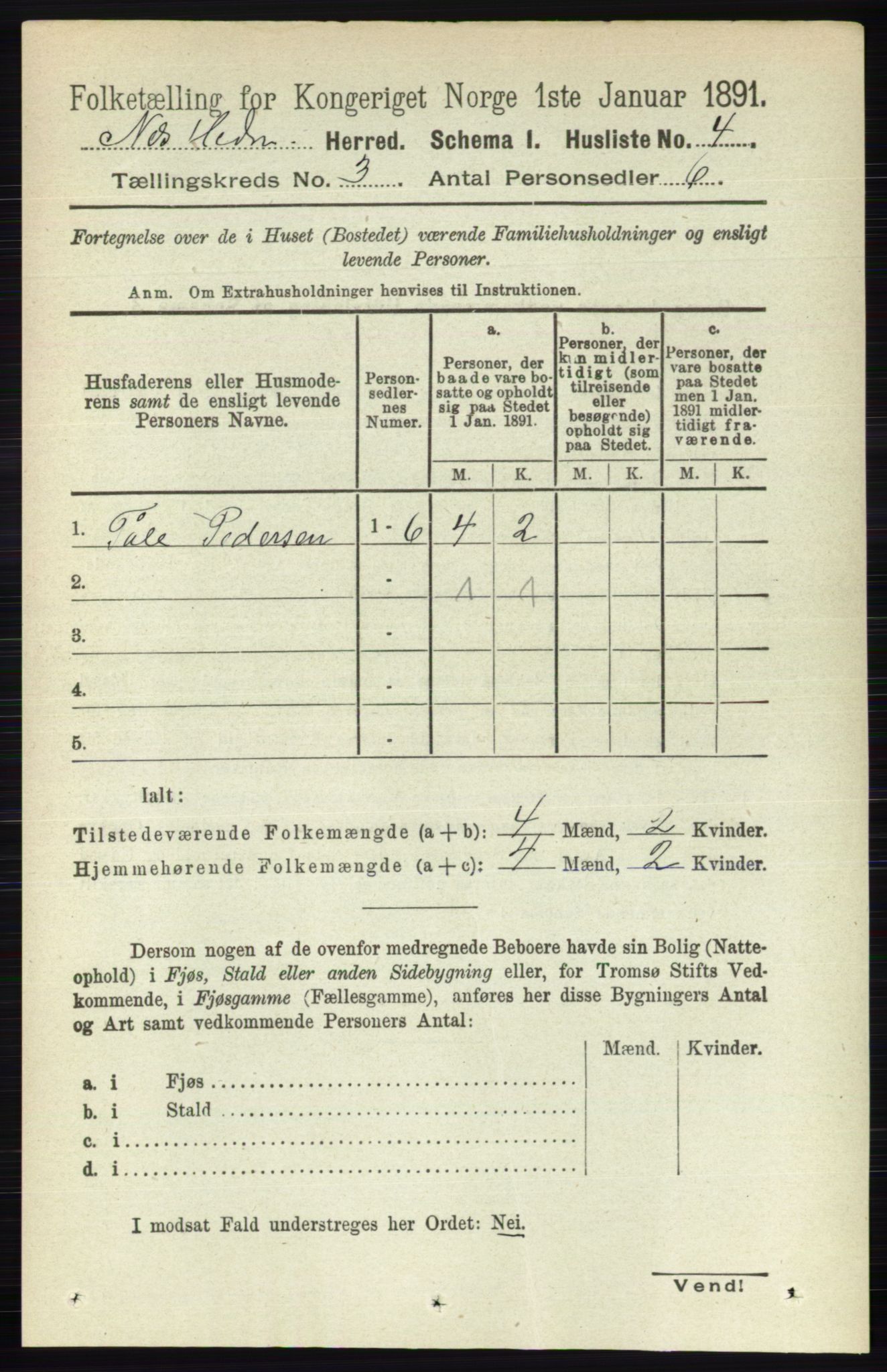 RA, 1891 census for 0411 Nes, 1891, p. 1524