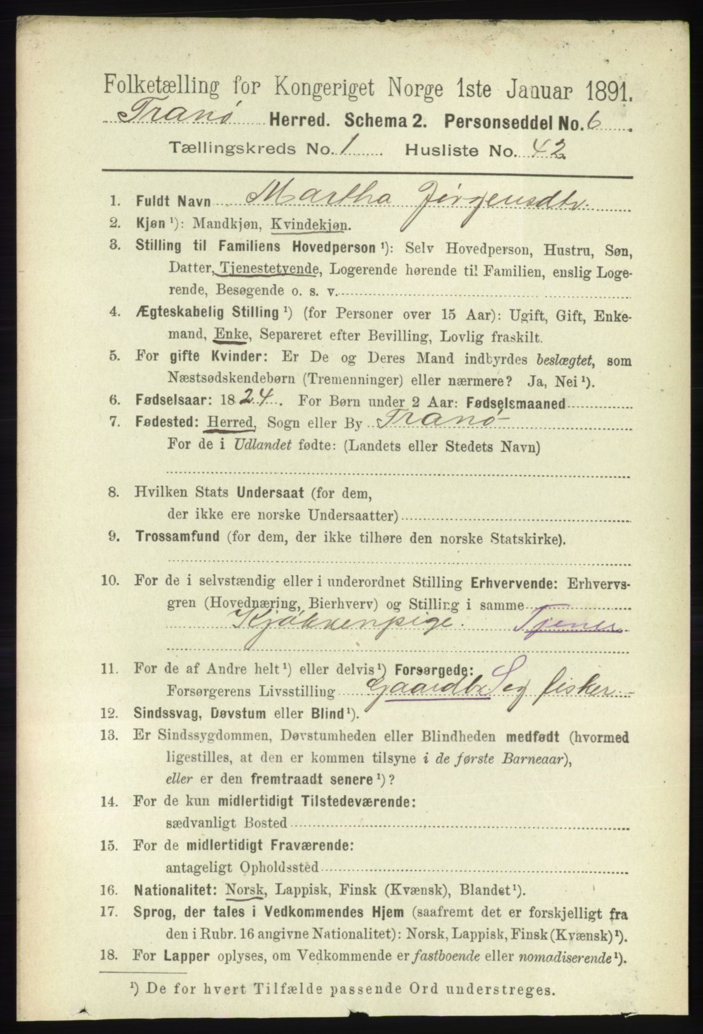 RA, 1891 census for 1927 Tranøy, 1891, p. 349