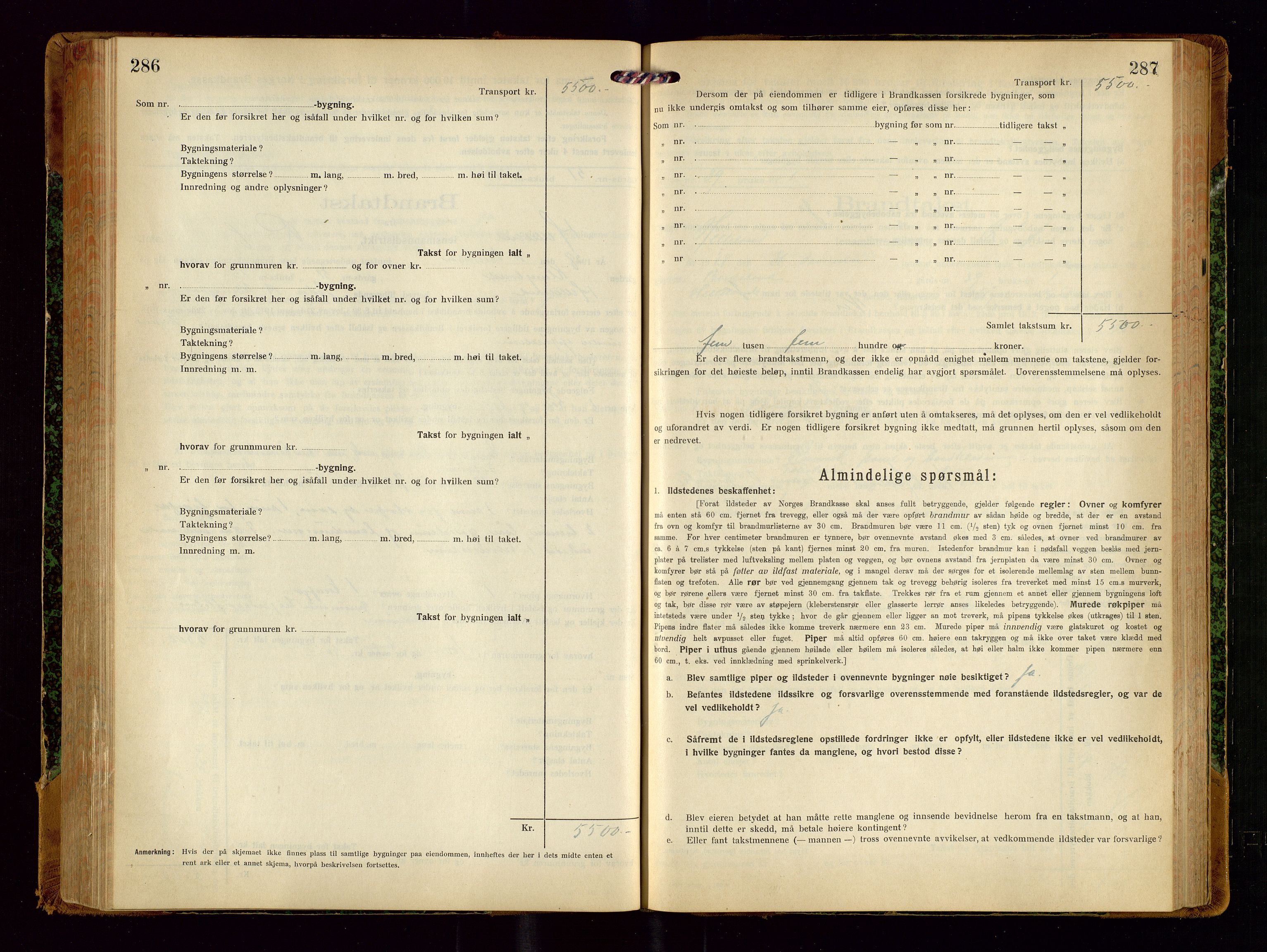 Helleland lensmannskontor, AV/SAST-A-100209/Gob/L0002: "Brandtakstprotokoll", 1921-1930, p. 286-287