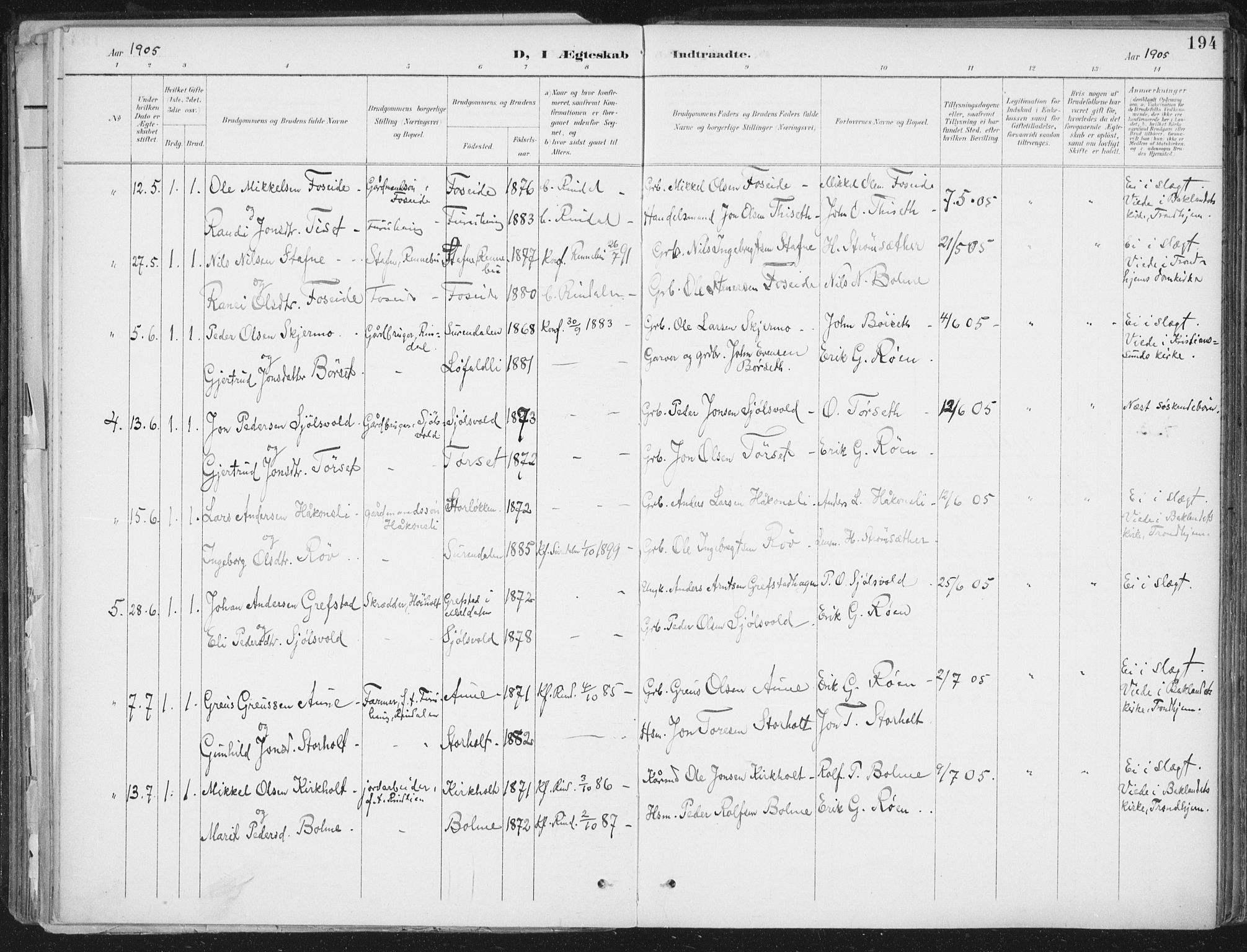 Ministerialprotokoller, klokkerbøker og fødselsregistre - Møre og Romsdal, SAT/A-1454/598/L1072: Parish register (official) no. 598A06, 1896-1910, p. 194