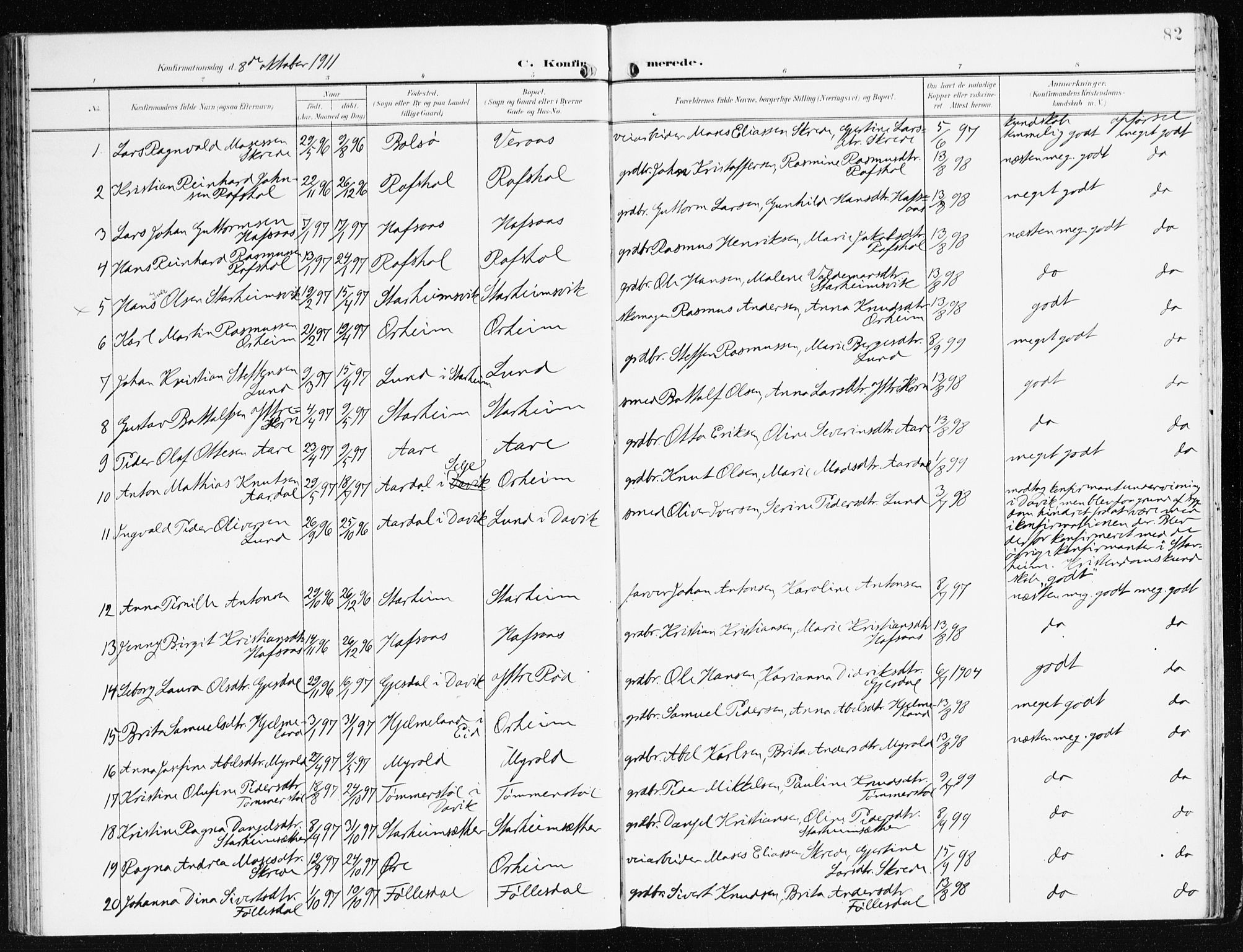 Eid sokneprestembete, SAB/A-82301/H/Haa/Haac/L0002: Parish register (official) no. C 2, 1899-1927, p. 82
