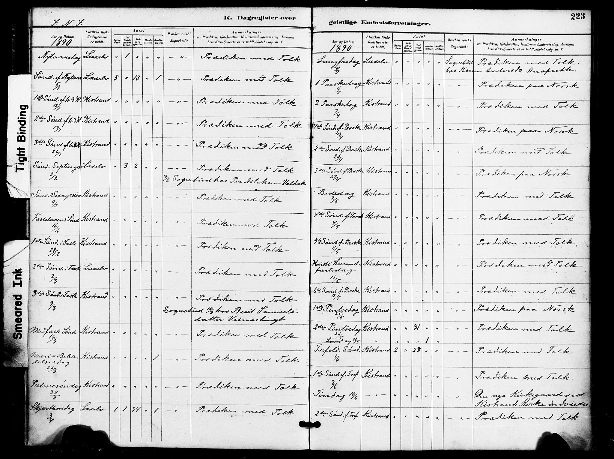 Kistrand/Porsanger sokneprestembete, AV/SATØ-S-1351/H/Ha/L0008.kirke: Parish register (official) no. 8, 1890-1898, p. 223