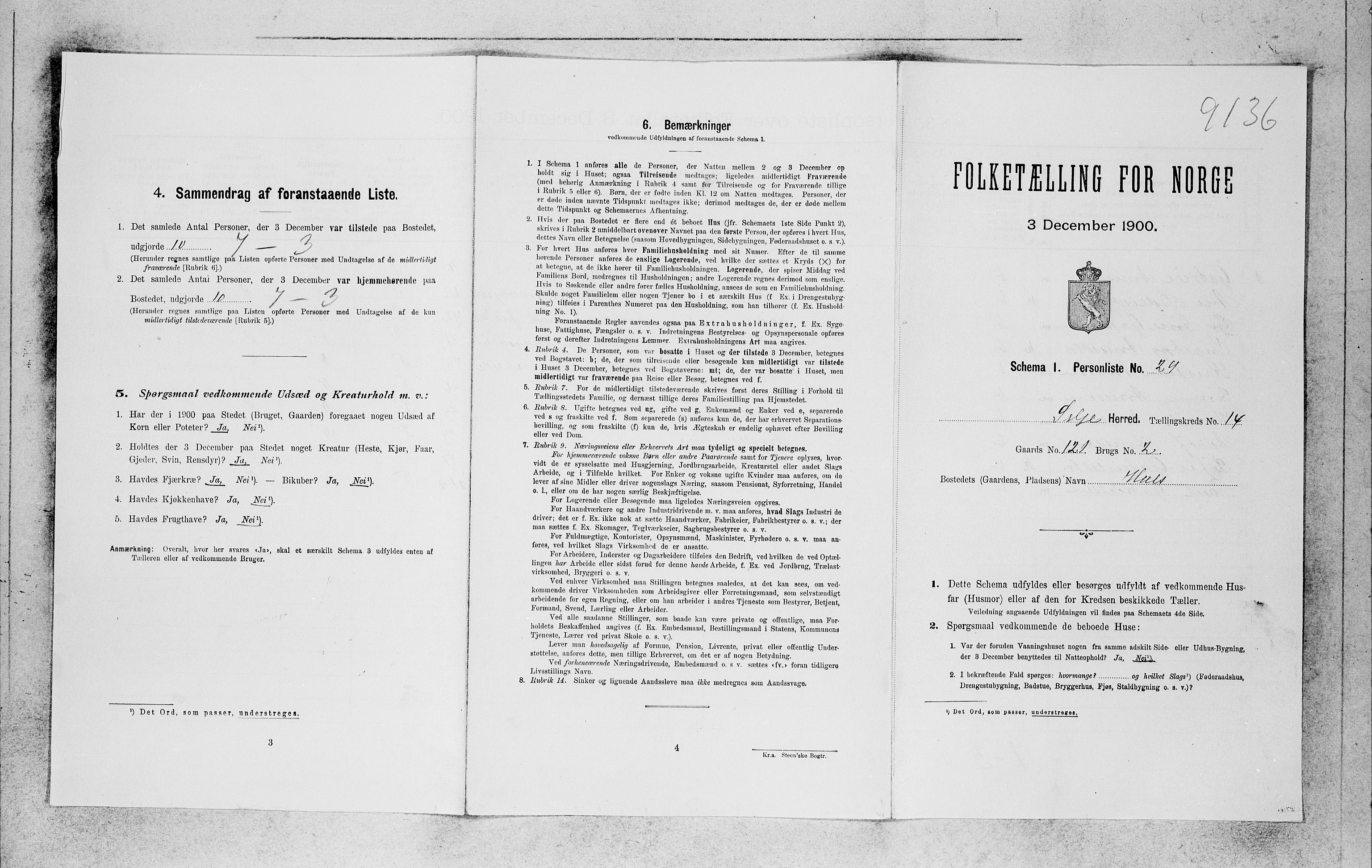 SAB, 1900 census for Selje, 1900, p. 1375