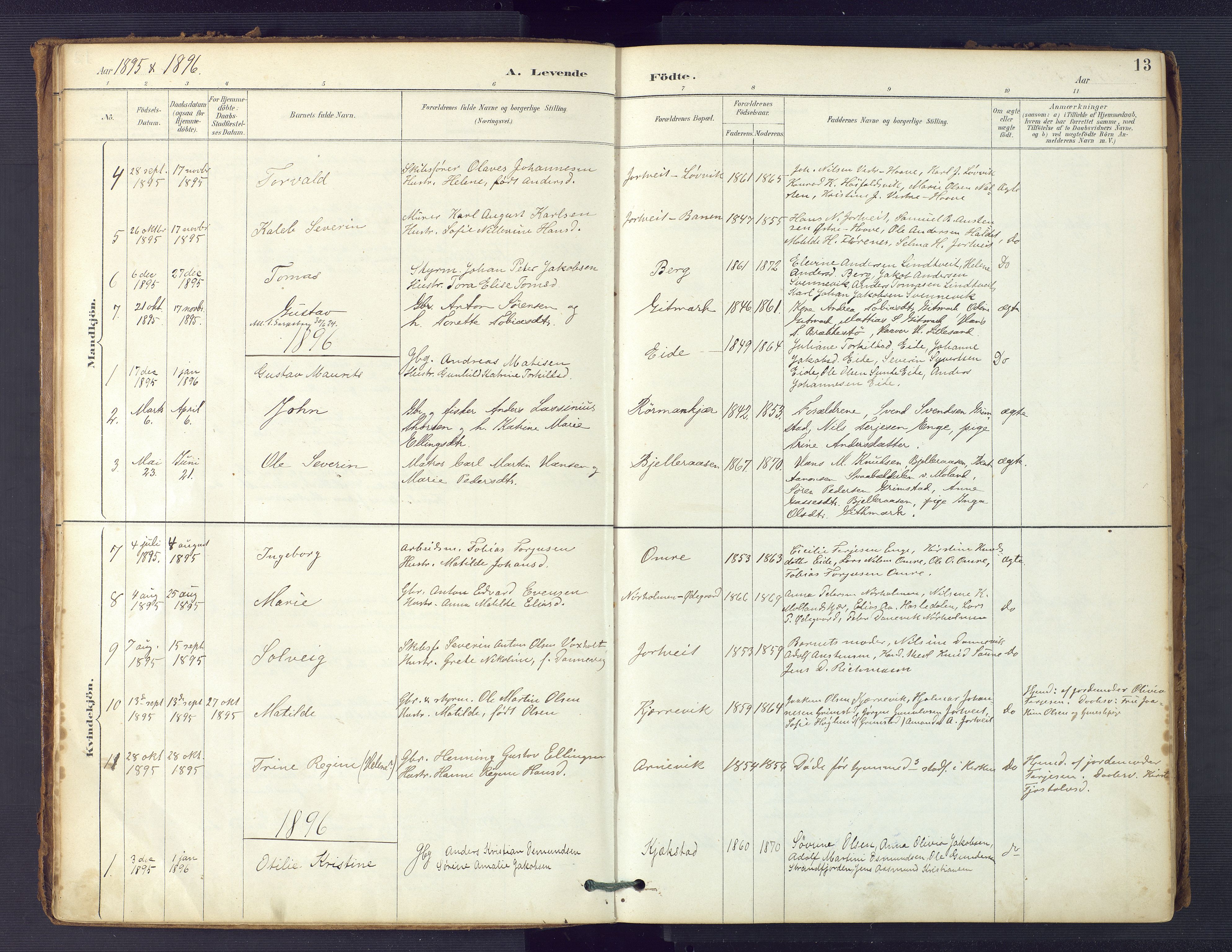 Hommedal sokneprestkontor, SAK/1111-0023/F/Fa/Faa/L0003: Parish register (official) no. A 3, 1885-1916, p. 13