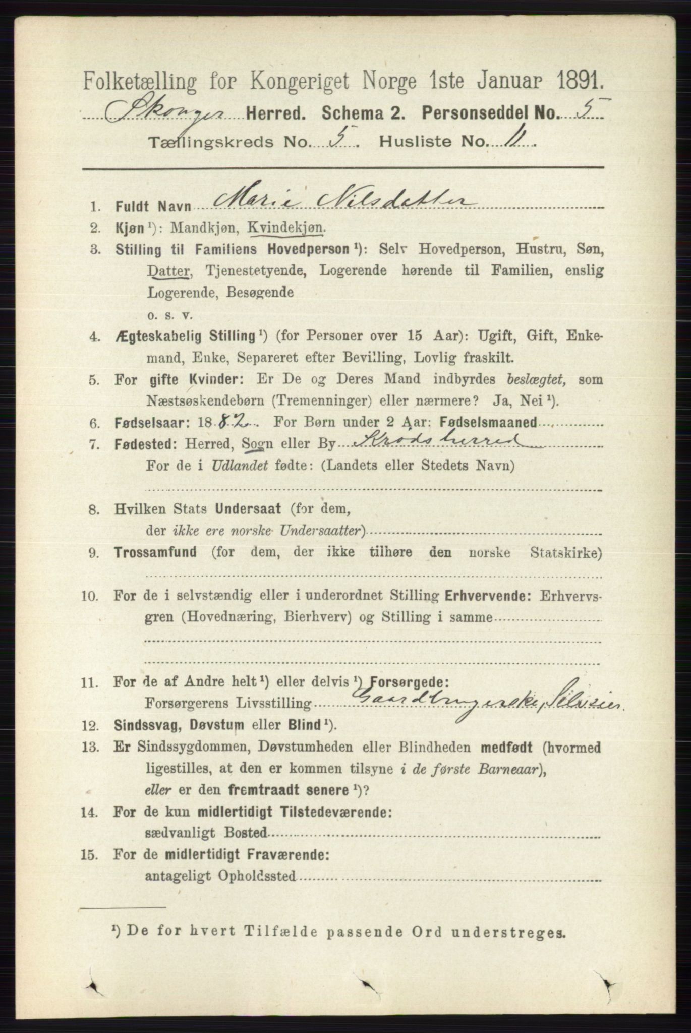 RA, 1891 census for 0712 Skoger, 1891, p. 3172