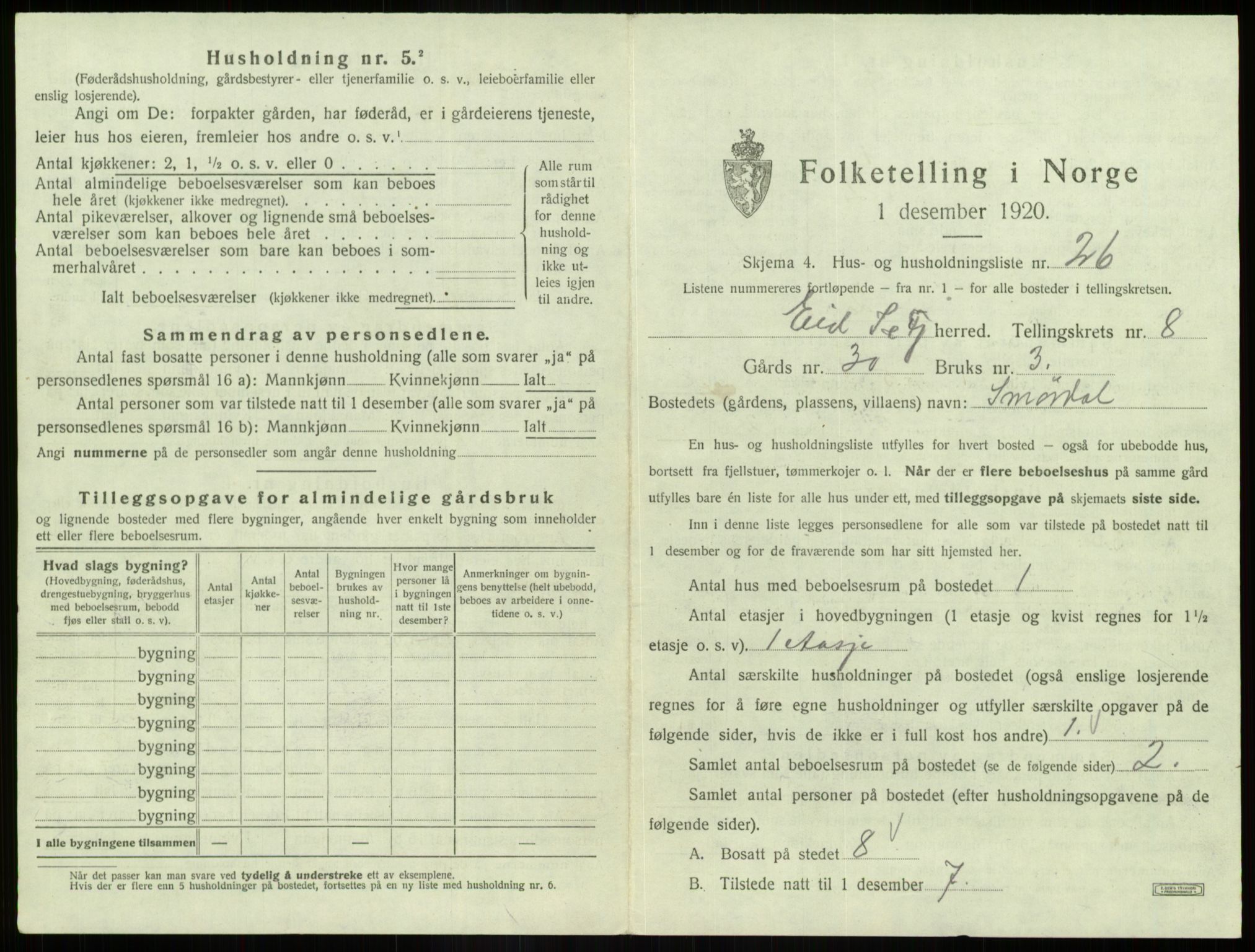 SAB, 1920 census for Eid, 1920, p. 518