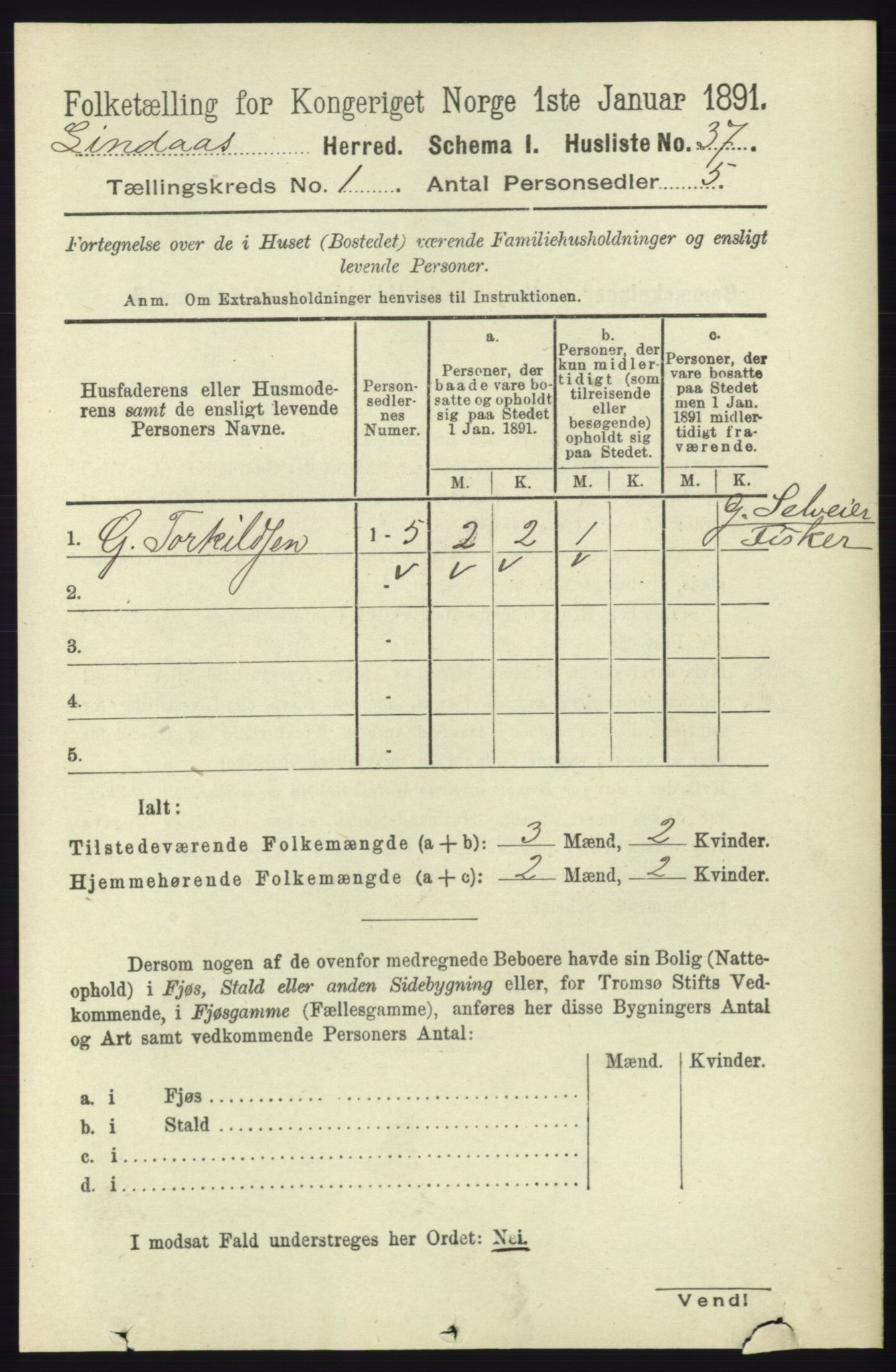 RA, 1891 census for 1263 Lindås, 1891, p. 83