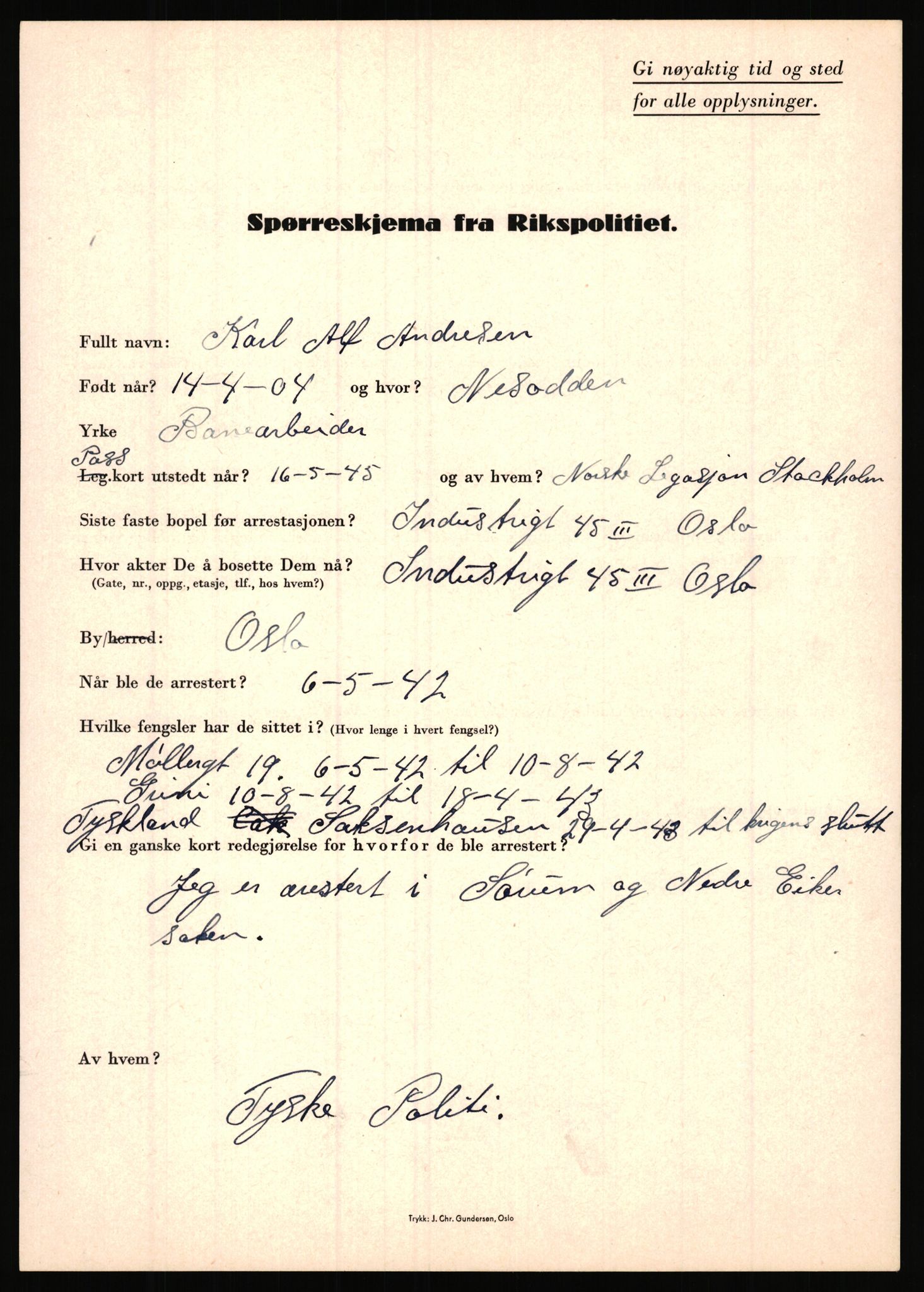 Rikspolitisjefen, AV/RA-S-1560/L/L0001: Abelseth, Rudolf - Berentsen, Odd, 1940-1945, p. 715