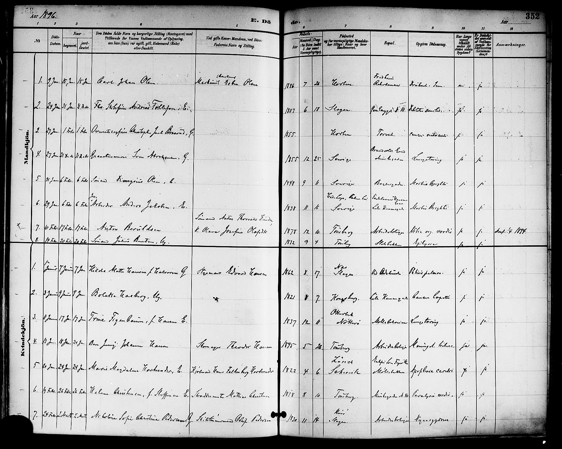 Tønsberg kirkebøker, SAKO/A-330/F/Fa/L0012: Parish register (official) no. I 12, 1891-1899, p. 352