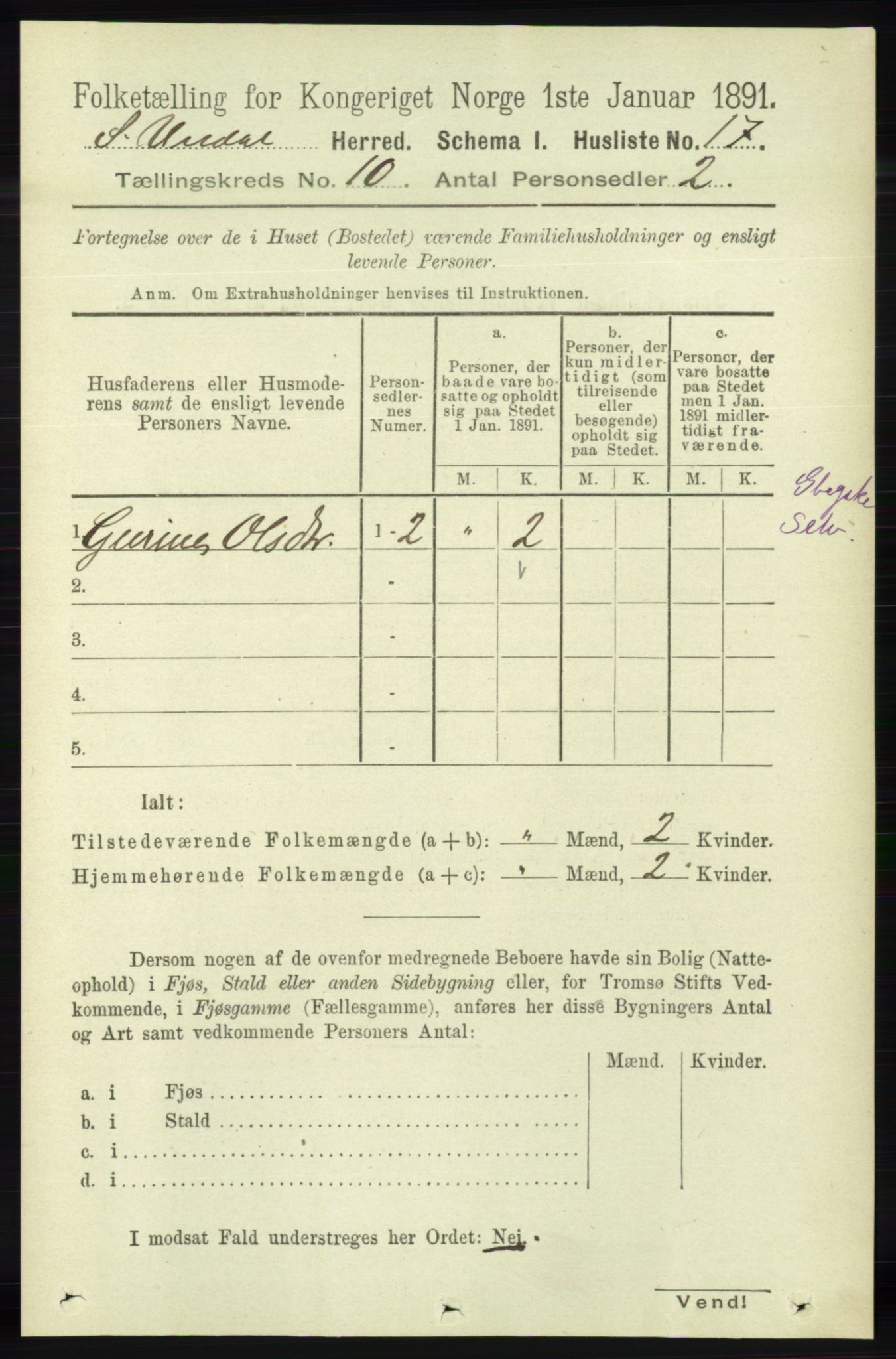 RA, 1891 census for 1029 Sør-Audnedal, 1891, p. 4299