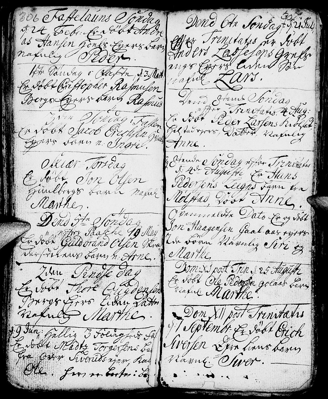 Nes prestekontor, Hedmark, AV/SAH-PREST-020/L/La/L0001: Parish register (copy) no. 1, 1663-1784, p. 306-307