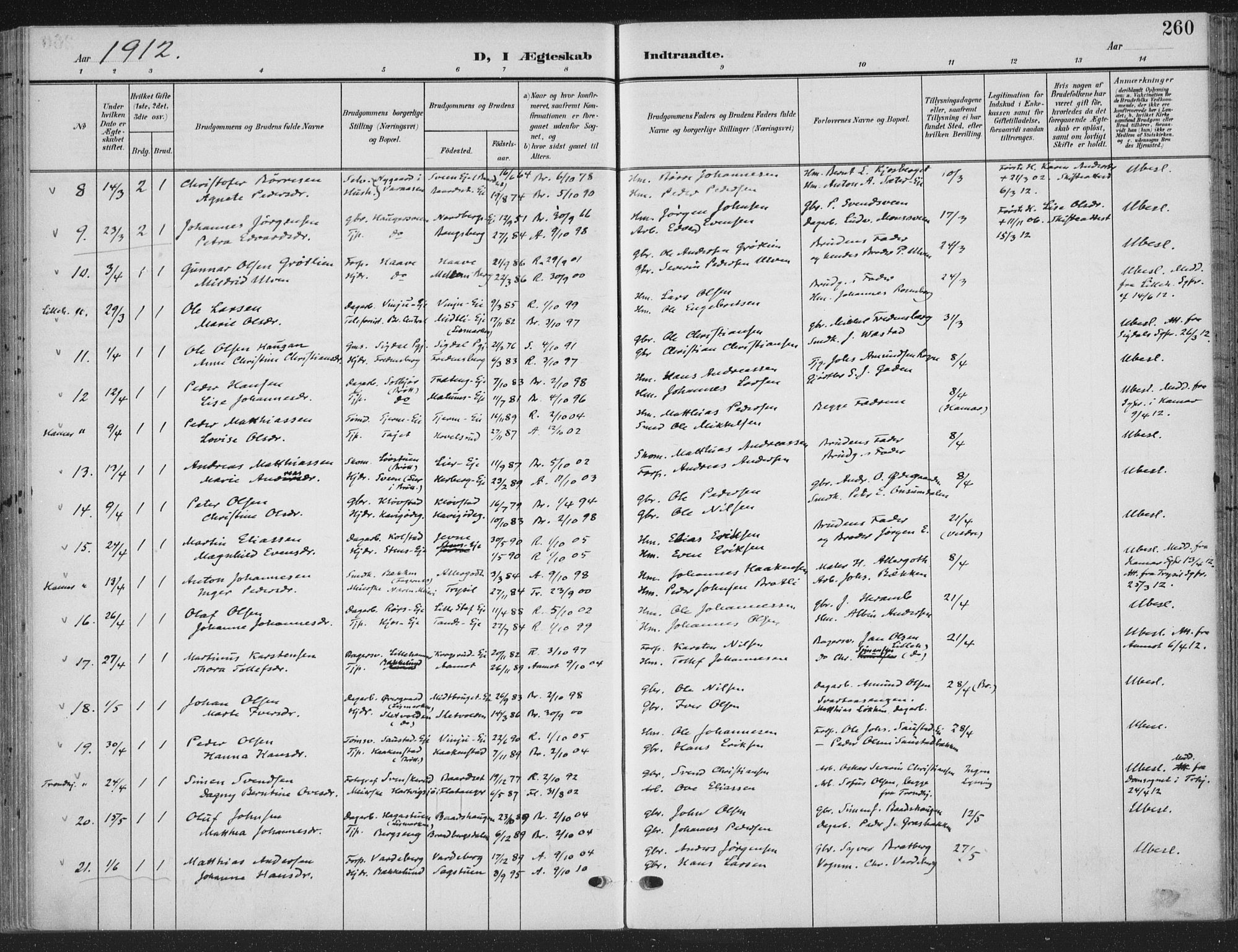 Ringsaker prestekontor, SAH/PREST-014/K/Ka/L0018: Parish register (official) no. 18, 1903-1912, p. 260