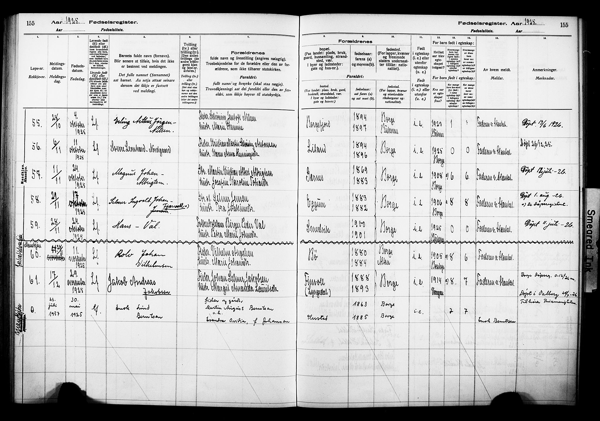 Ministerialprotokoller, klokkerbøker og fødselsregistre - Nordland, SAT/A-1459/880/L1145: Birth register no. 880.II.4.1, 1916-1929, p. 155