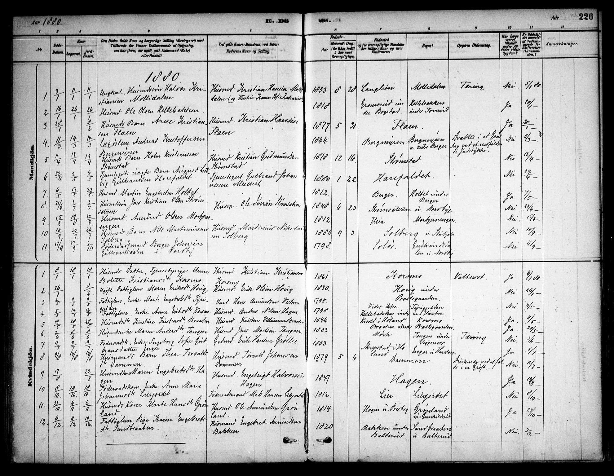 Aurskog prestekontor Kirkebøker, AV/SAO-A-10304a/F/Fa/L0008: Parish register (official) no. I 8, 1878-1937, p. 226