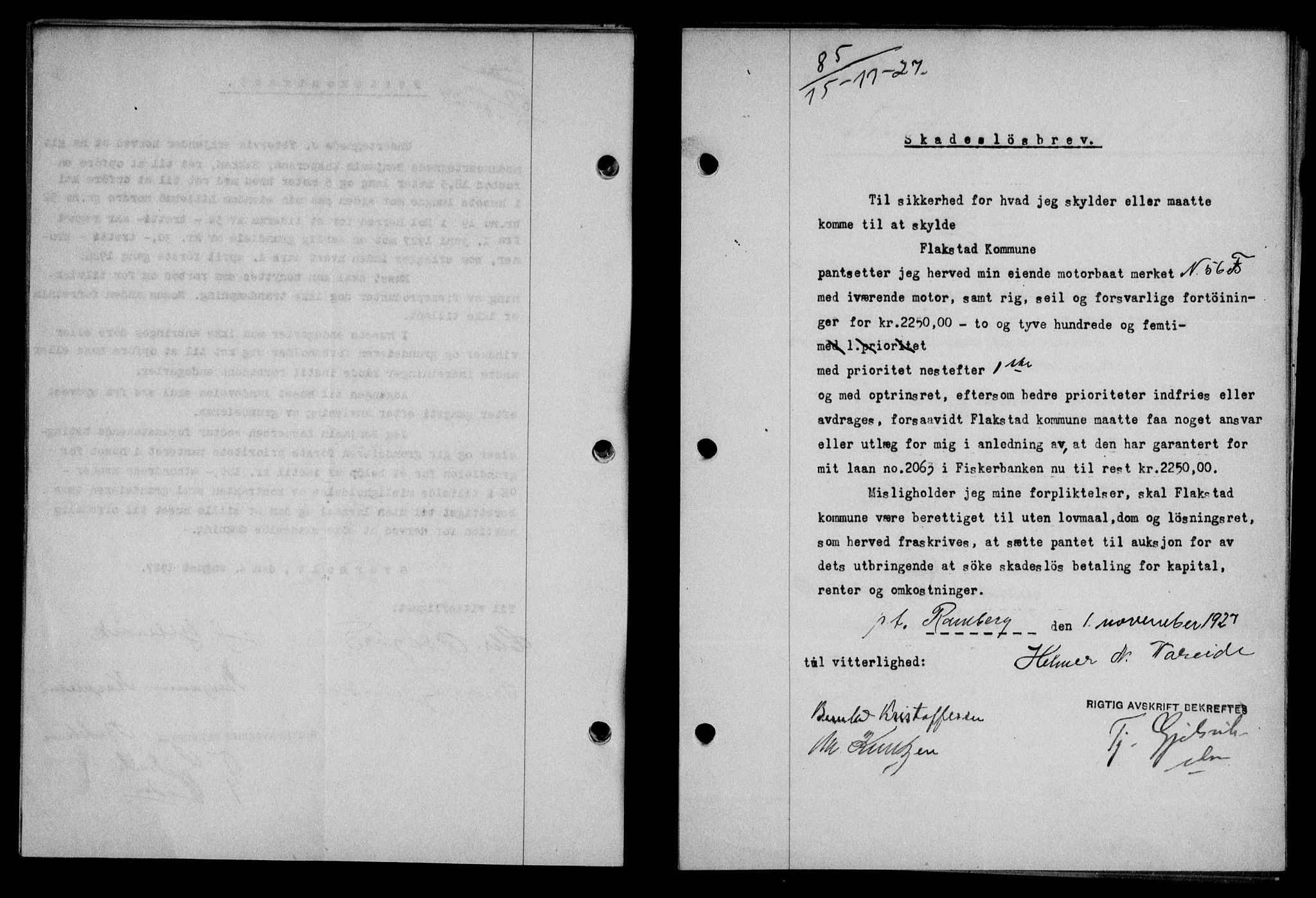 Lofoten sorenskriveri, AV/SAT-A-0017/1/2/2C/L0016b: Mortgage book no. 16b, 1927-1927, Deed date: 15.11.1927