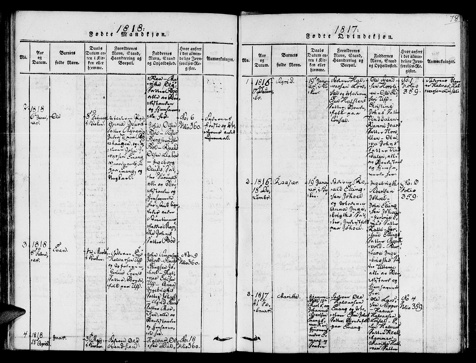 Ministerialprotokoller, klokkerbøker og fødselsregistre - Sør-Trøndelag, SAT/A-1456/678/L0896: Parish register (official) no. 678A05 /2, 1816-1821, p. 78