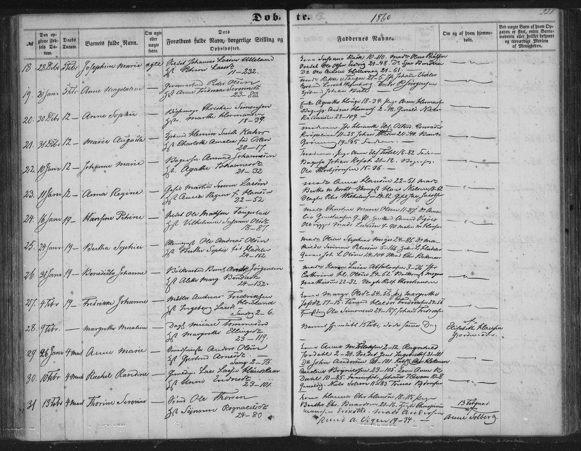 Korskirken sokneprestembete, SAB/A-76101/H/Haa/L0018: Parish register (official) no. B 4, 1857-1866, p. 221