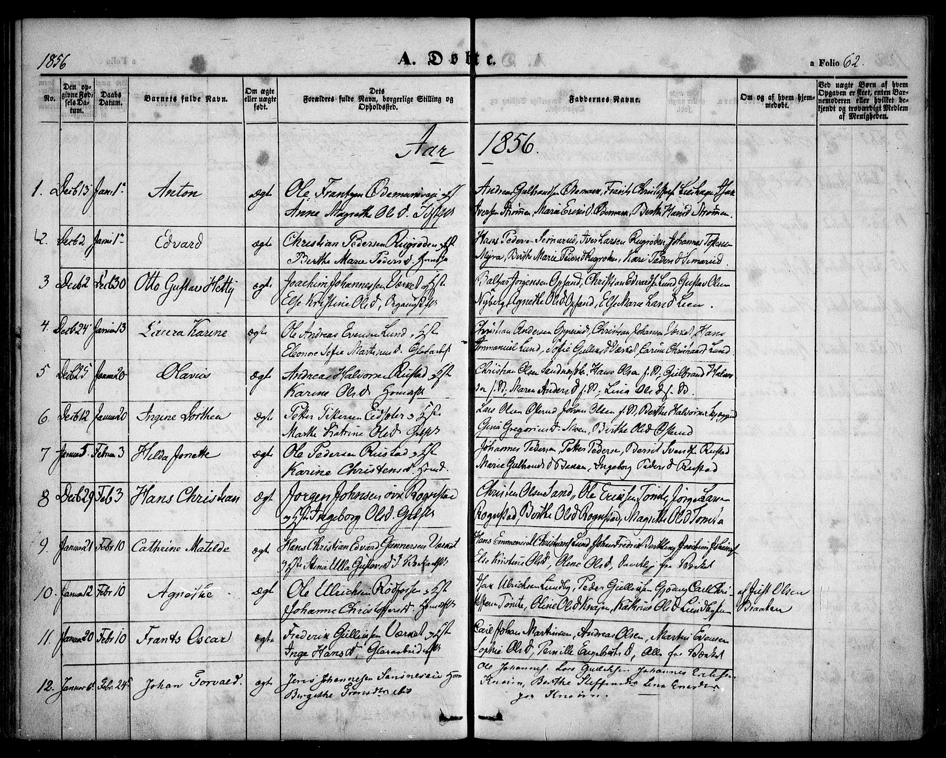 Hurdal prestekontor Kirkebøker, AV/SAO-A-10889/F/Fa/L0005: Parish register (official) no. I 5, 1846-1859, p. 62