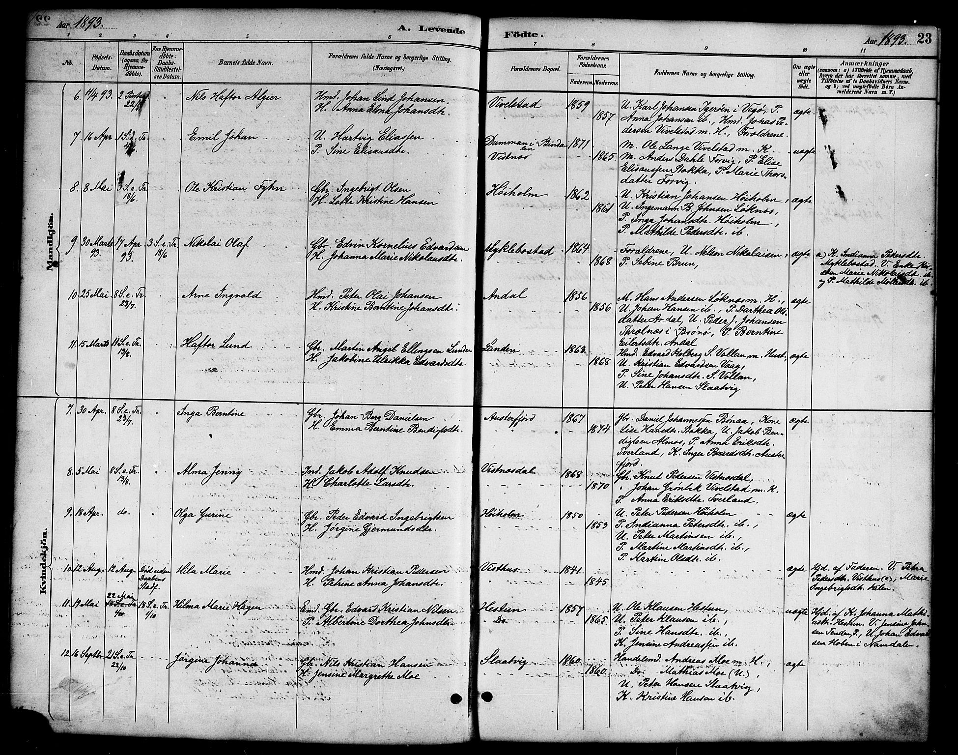 Ministerialprotokoller, klokkerbøker og fødselsregistre - Nordland, AV/SAT-A-1459/819/L0277: Parish register (copy) no. 819C03, 1888-1917, p. 23