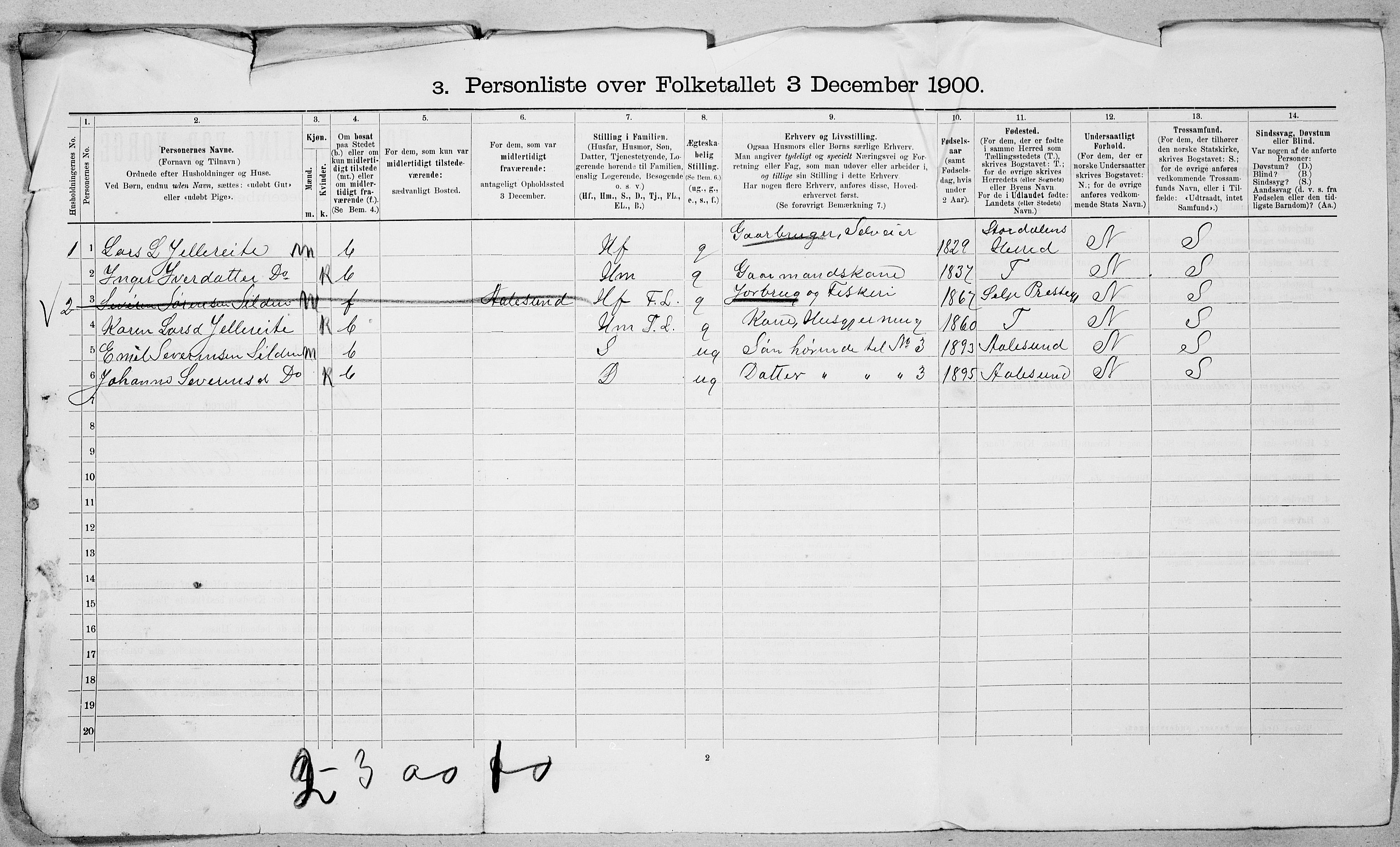 SAT, 1900 census for Ørskog, 1900, p. 15