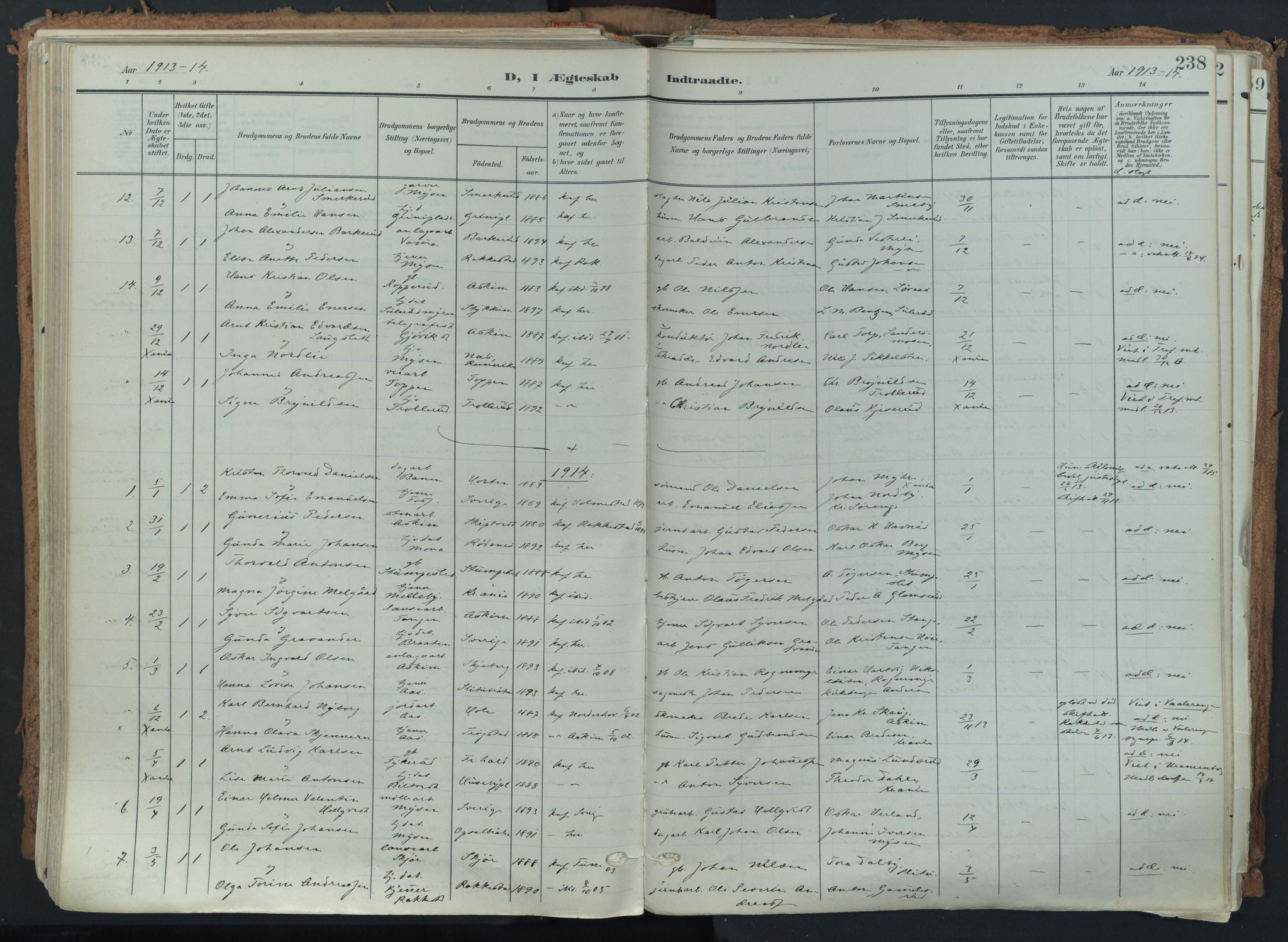 Eidsberg prestekontor Kirkebøker, SAO/A-10905/F/Fa/L0014: Parish register (official) no. I 14, 1902-1919, p. 238
