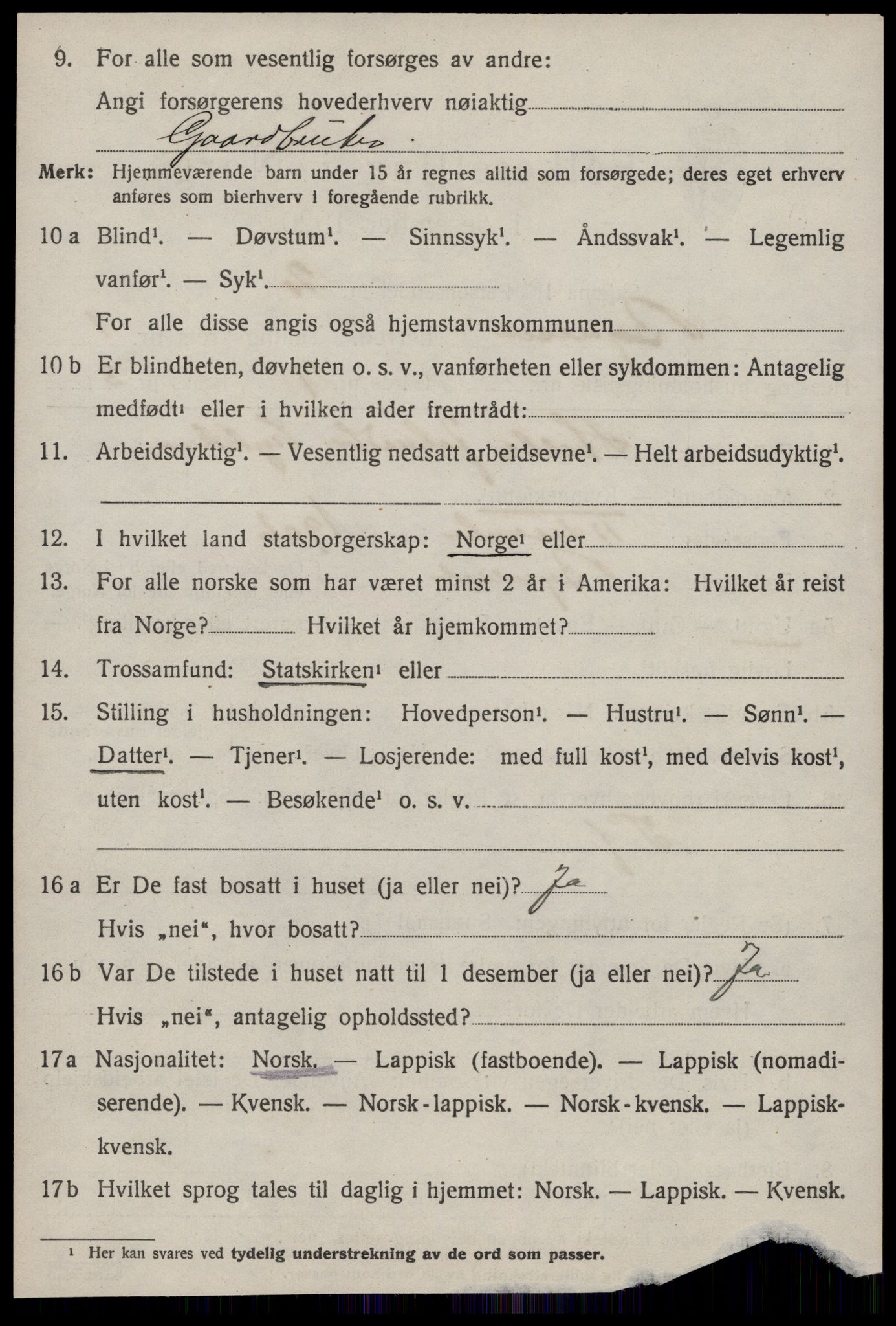 SAT, 1920 census for Byneset, 1920, p. 1227