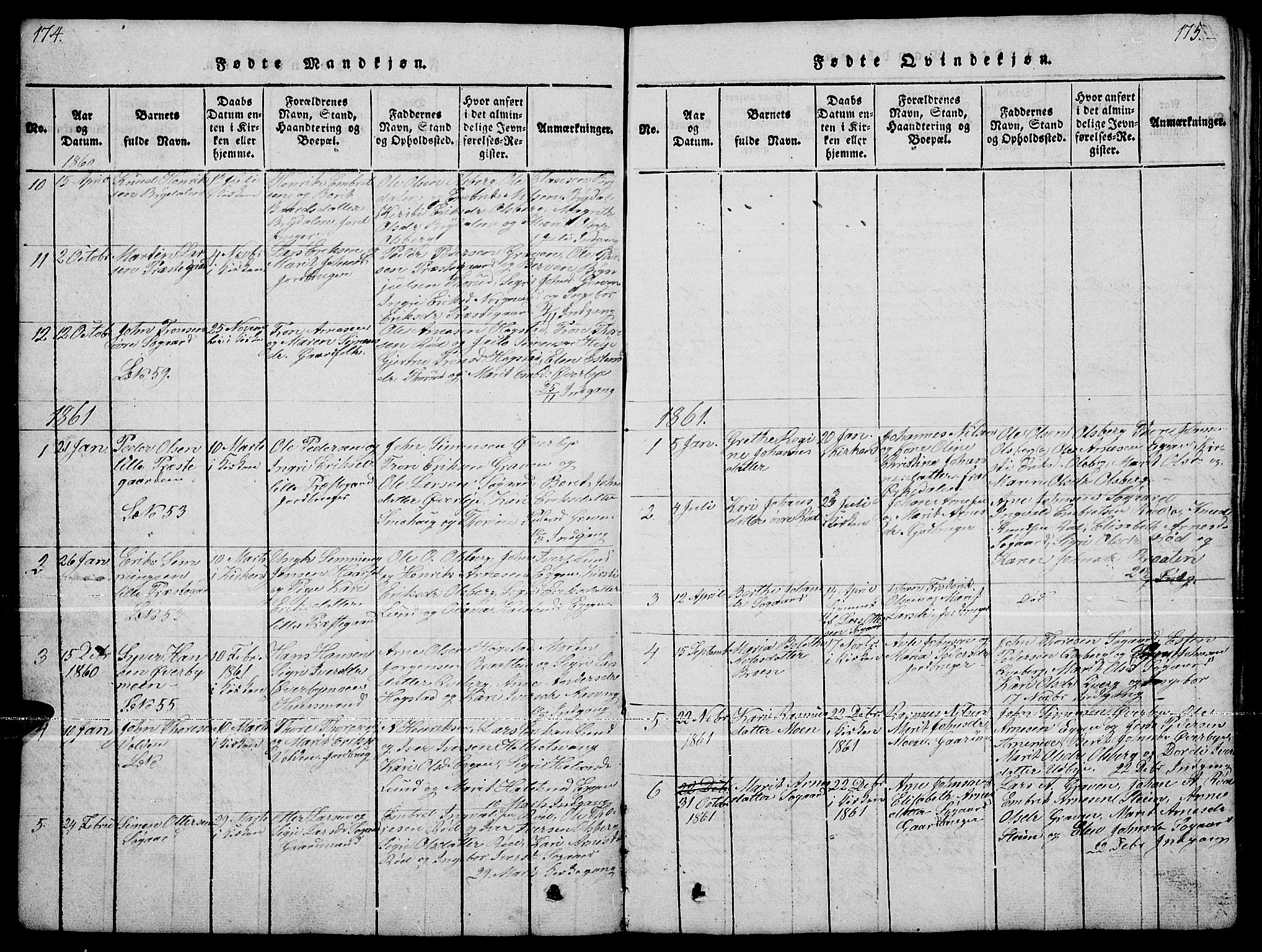 Tynset prestekontor, SAH/PREST-058/H/Ha/Hab/L0004: Parish register (copy) no. 4, 1814-1879, p. 174-175