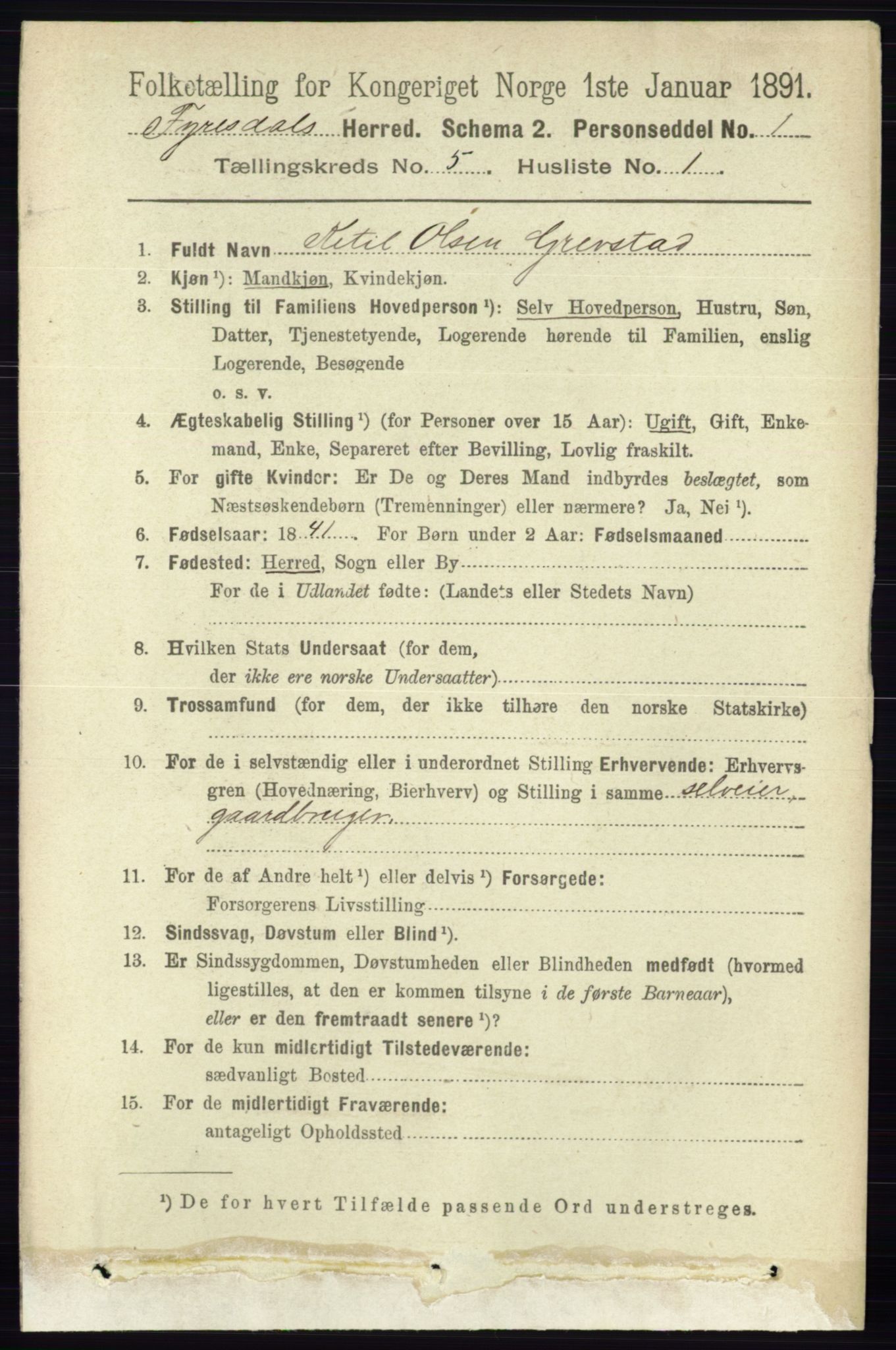 RA, 1891 census for 0831 Fyresdal, 1891, p. 1293