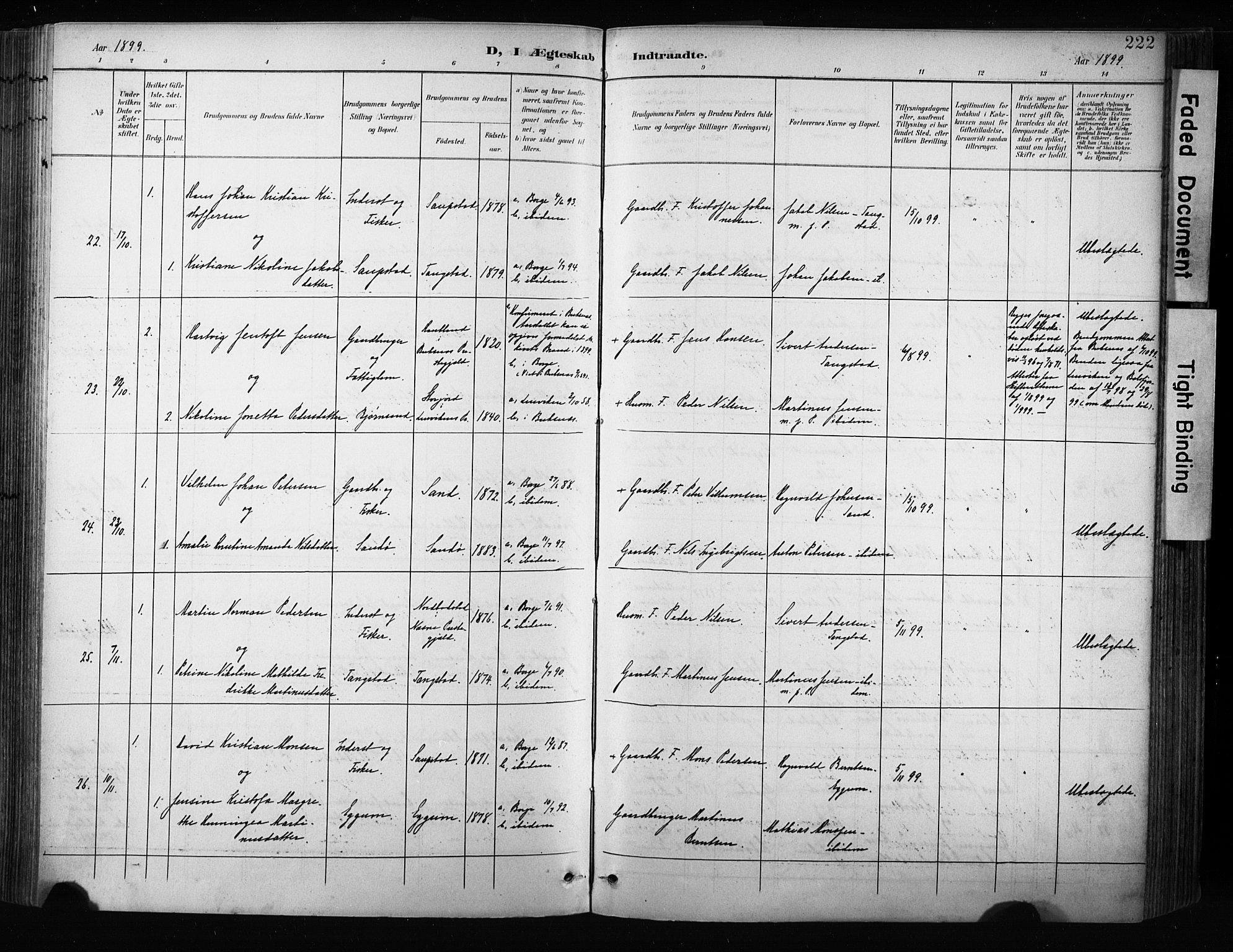 Ministerialprotokoller, klokkerbøker og fødselsregistre - Nordland, AV/SAT-A-1459/880/L1134: Parish register (official) no. 880A08, 1899-1908, p. 222