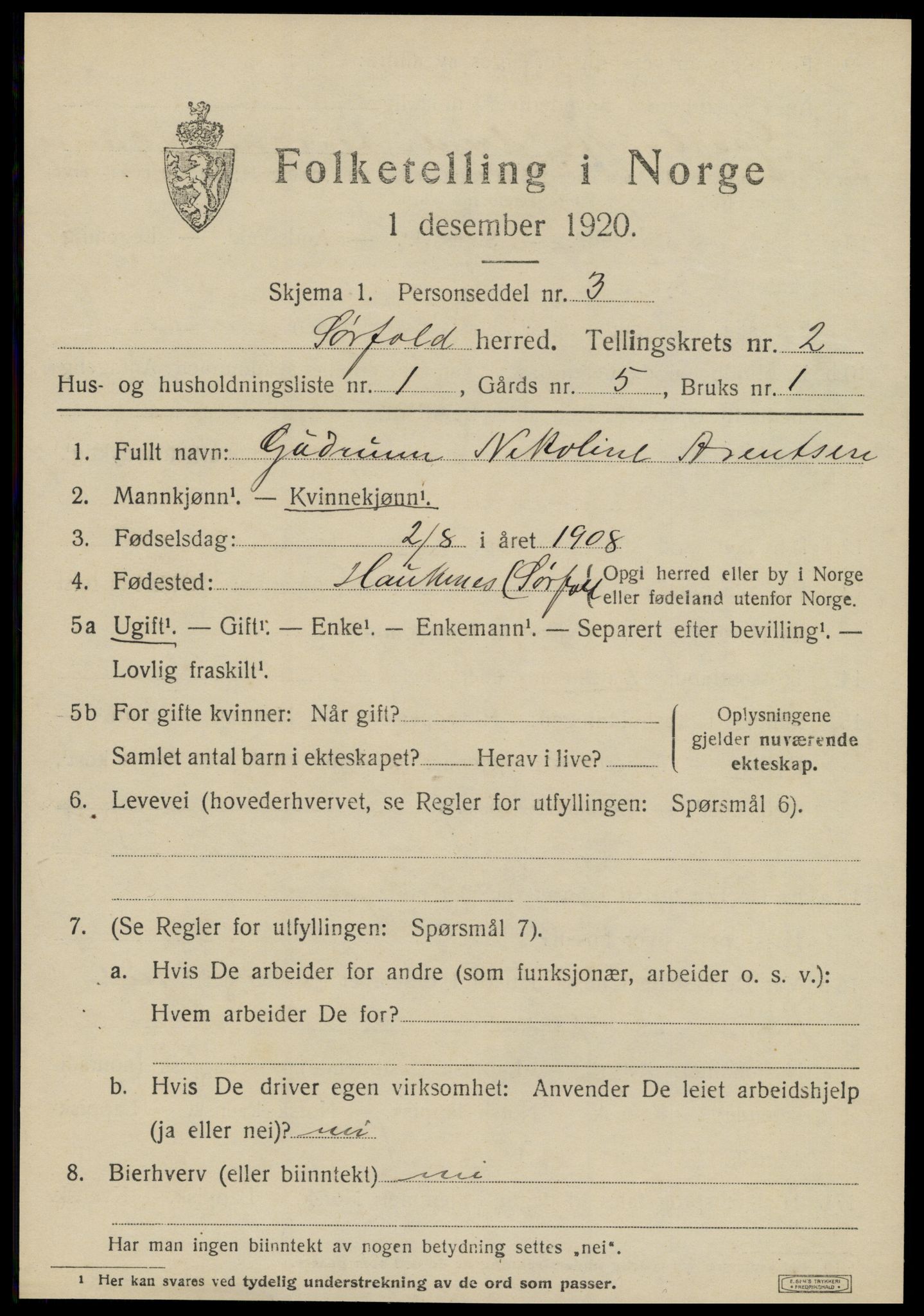 SAT, 1920 census for Sørfold, 1920, p. 1345