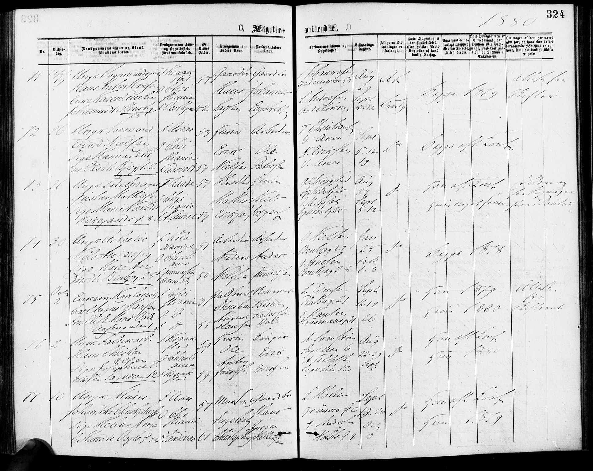 Gamle Aker prestekontor Kirkebøker, SAO/A-10617a/F/L0005: Parish register (official) no. 5, 1873-1881, p. 324
