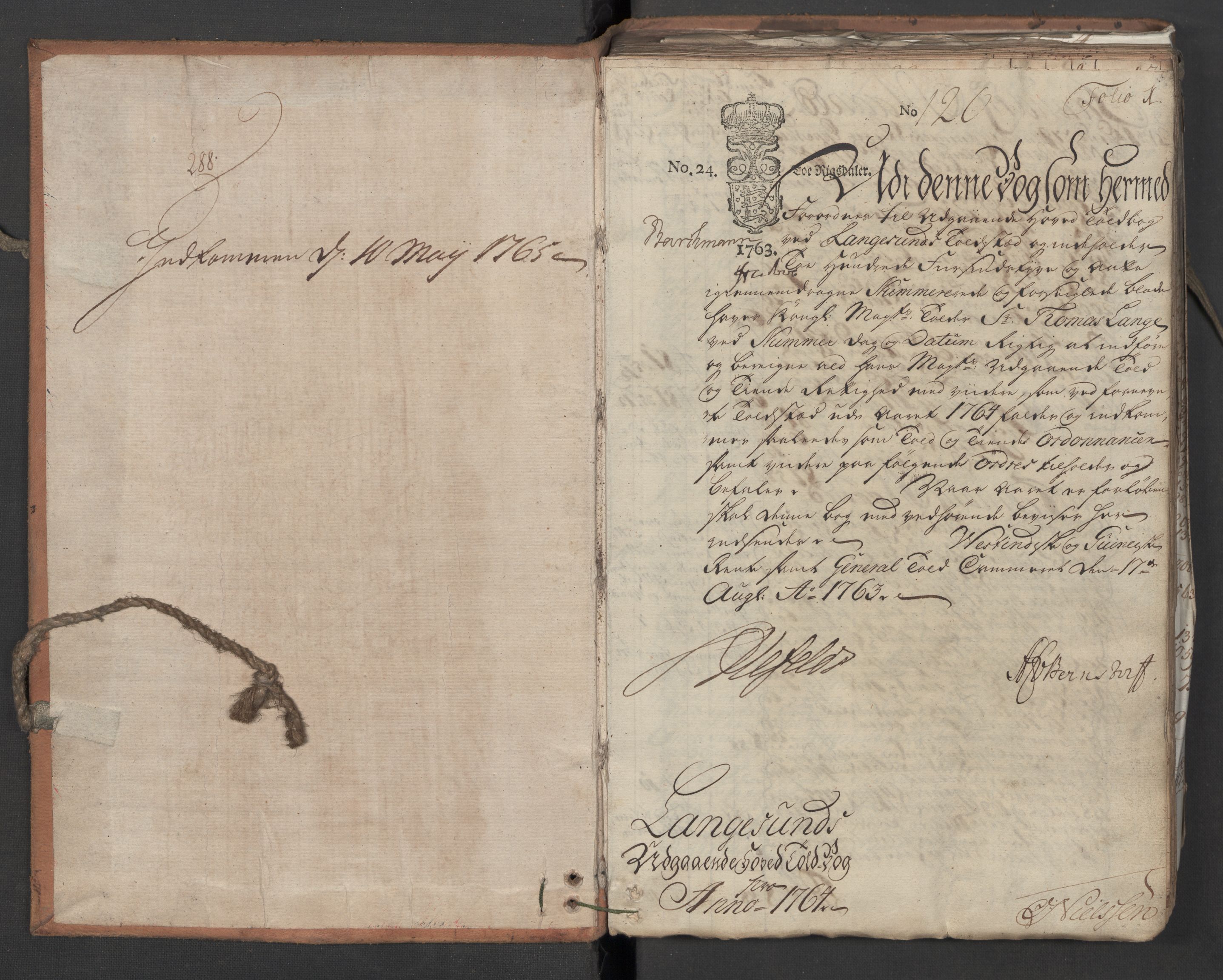 Generaltollkammeret, tollregnskaper, AV/RA-EA-5490/R12/L0053/0001: Tollregnskaper Langesund / Utgående hovedtollbok, 1764, p. uindeksert