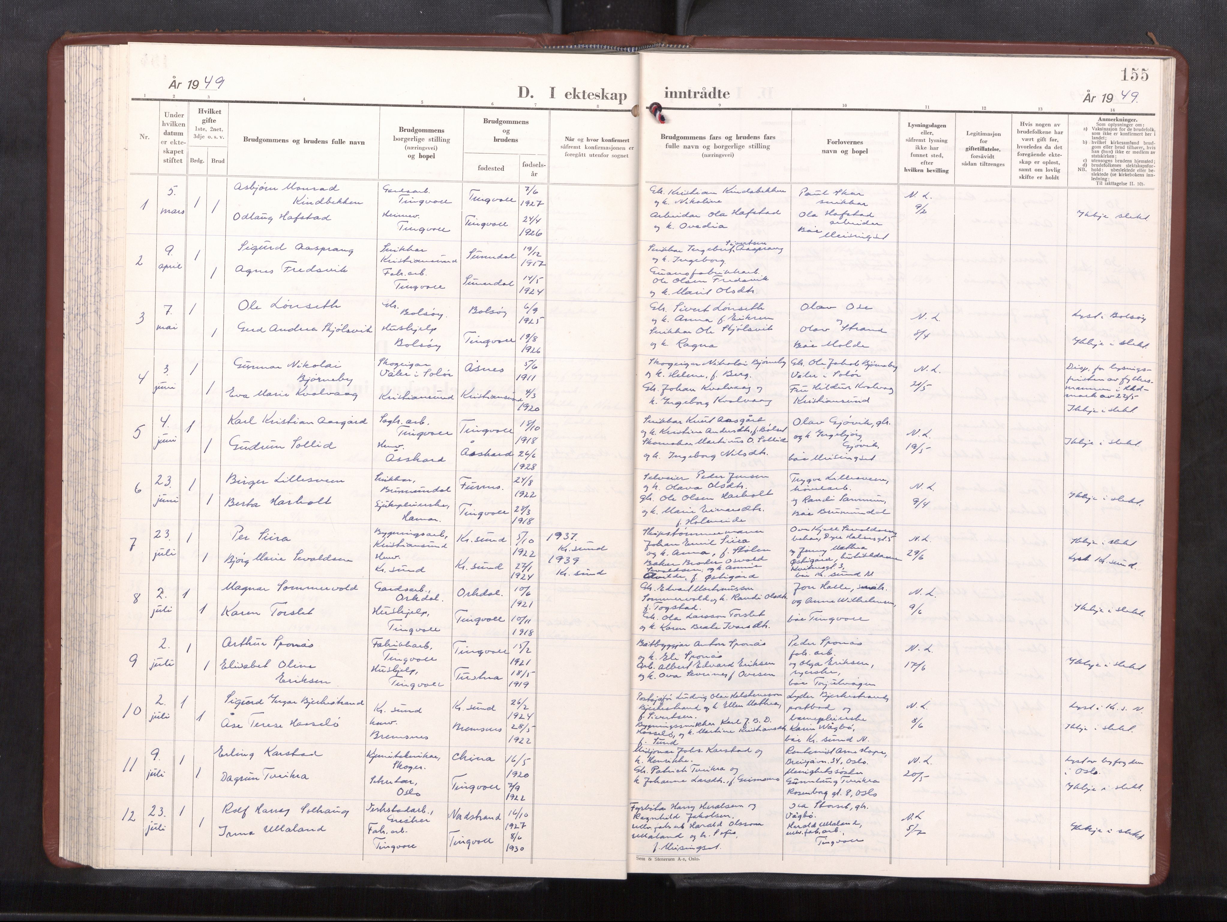 Ministerialprotokoller, klokkerbøker og fødselsregistre - Møre og Romsdal, AV/SAT-A-1454/586/L0997: Parish register (copy) no. 586---, 1949-1964, p. 155