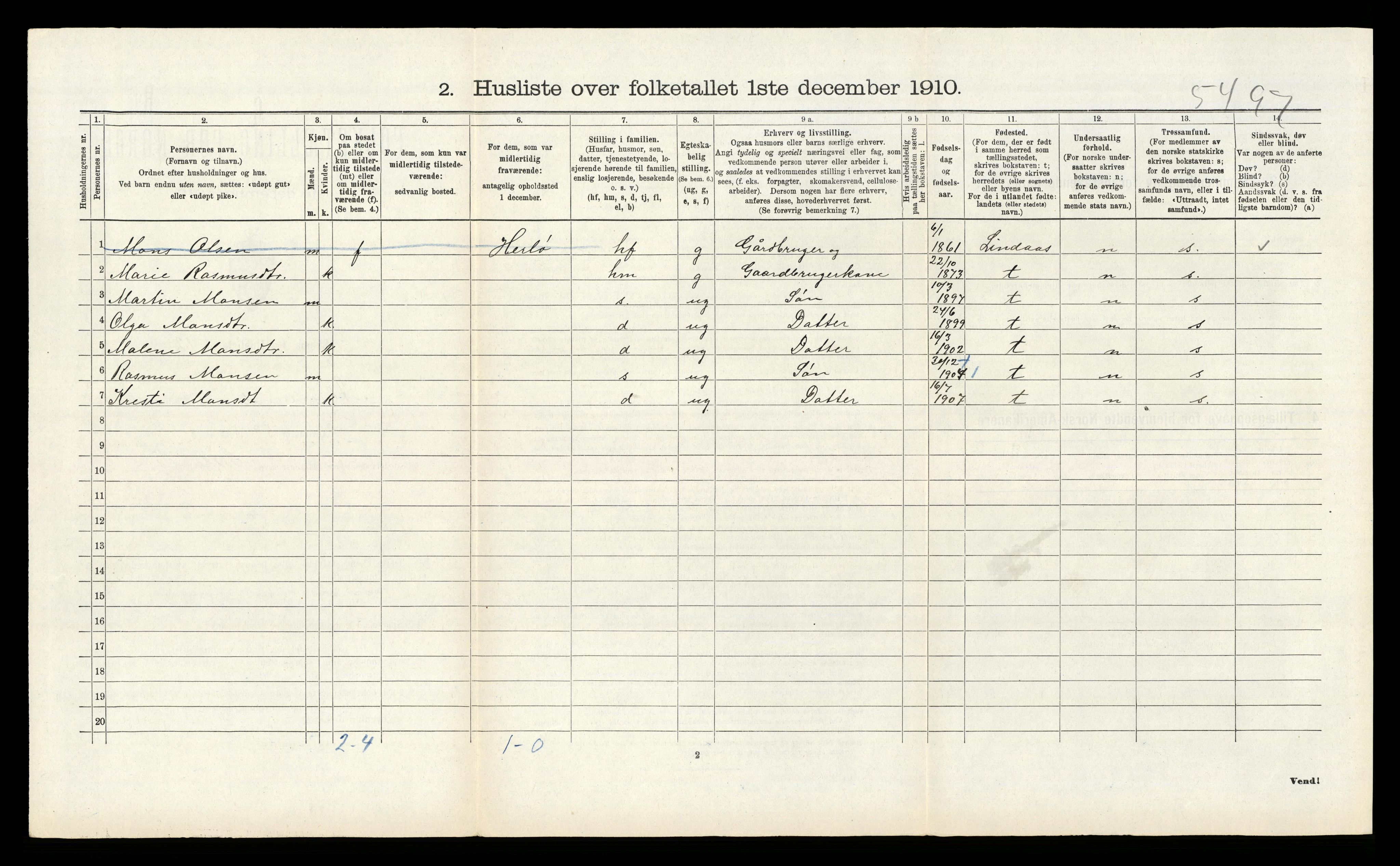 RA, 1910 census for Alversund, 1910, p. 785