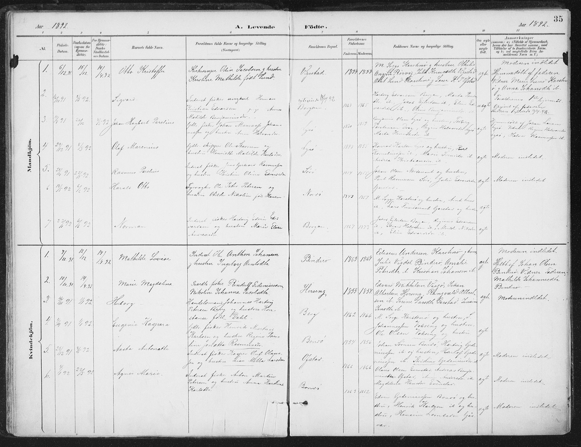 Ministerialprotokoller, klokkerbøker og fødselsregistre - Nord-Trøndelag, SAT/A-1458/786/L0687: Parish register (official) no. 786A03, 1888-1898, p. 35