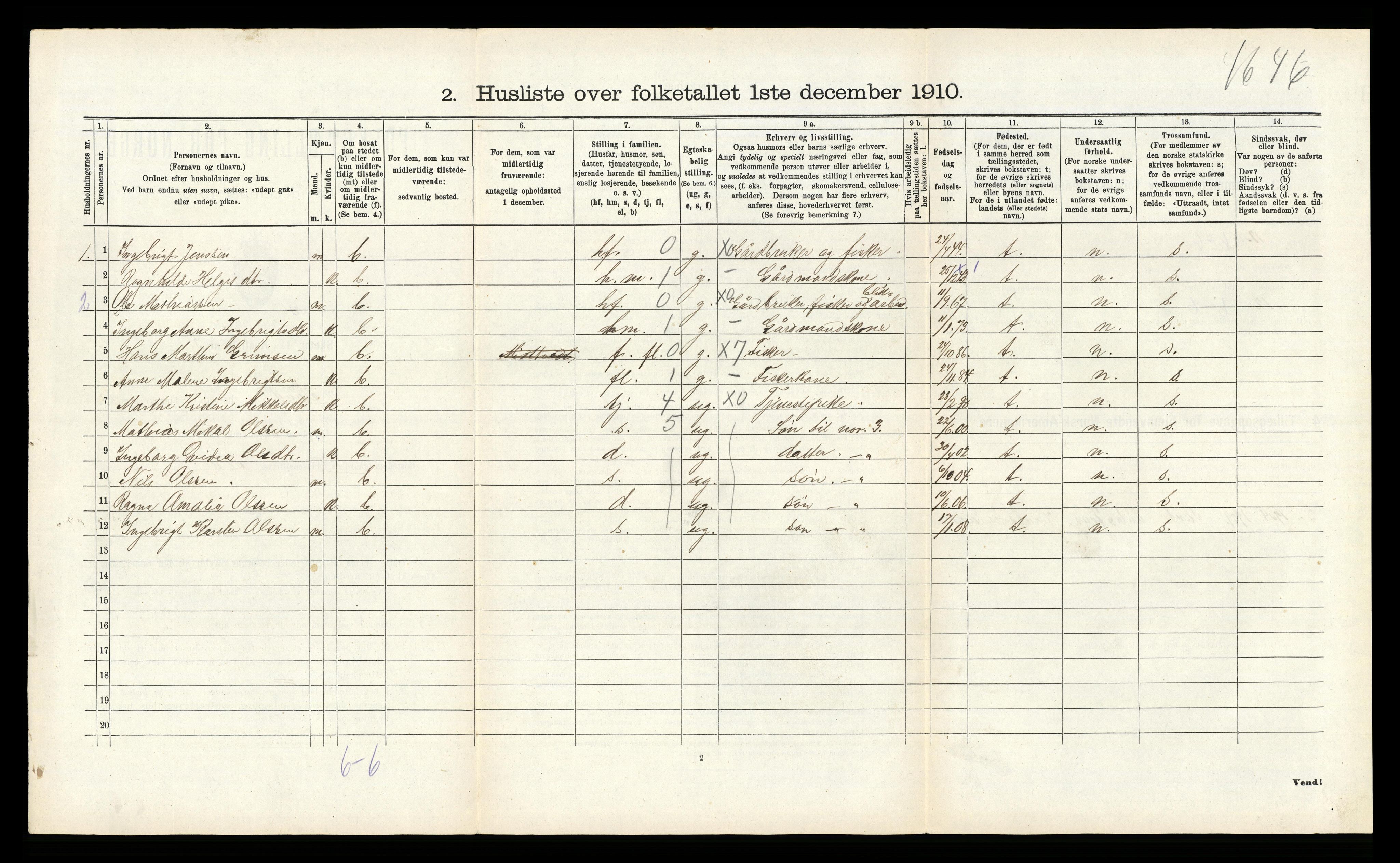 RA, 1910 census for Sund, 1910, p. 579