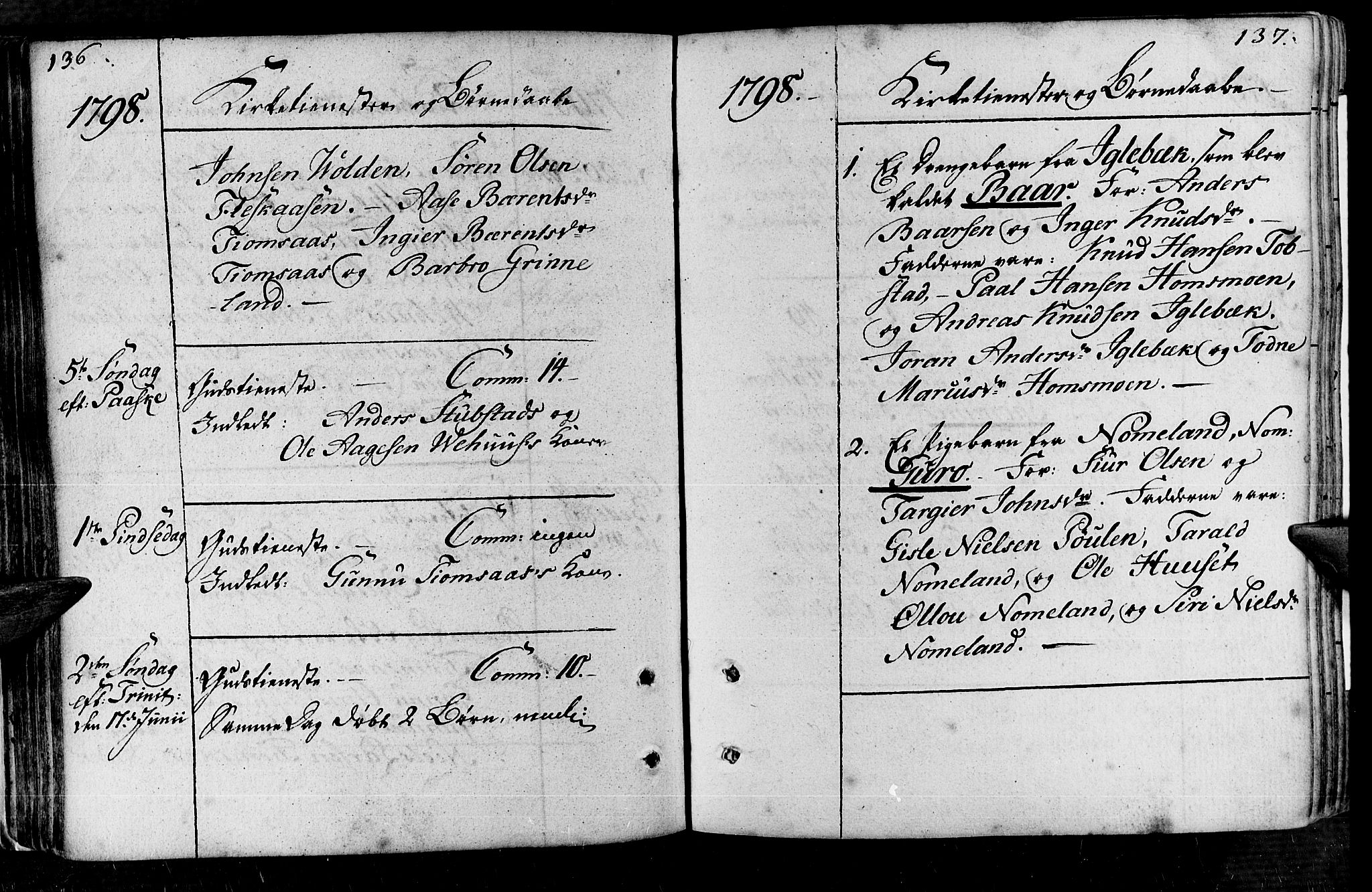 Vennesla sokneprestkontor, AV/SAK-1111-0045/Fa/Fac/L0002: Parish register (official) no. A 2, 1785-1834, p. 136-137