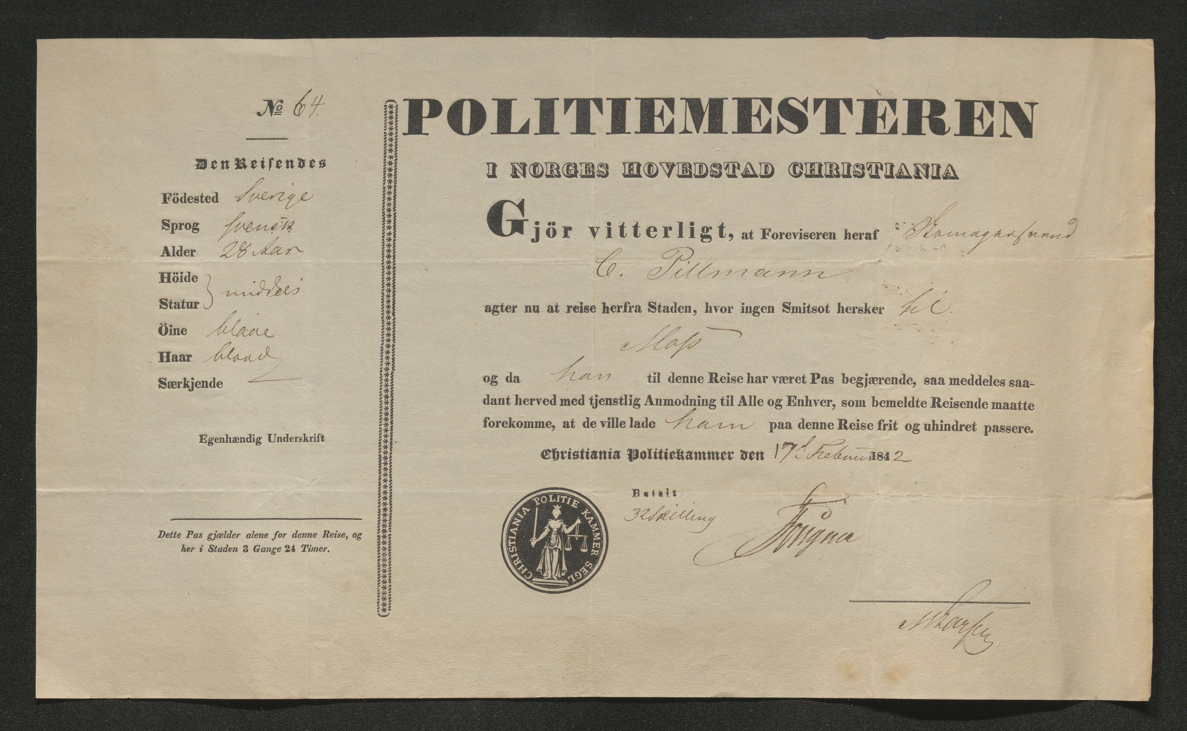 Drammen politikammer, AV/SAKO-A-623/I/Ia/Iab/L0006: Innleverte pass, 1841-1842, p. 432