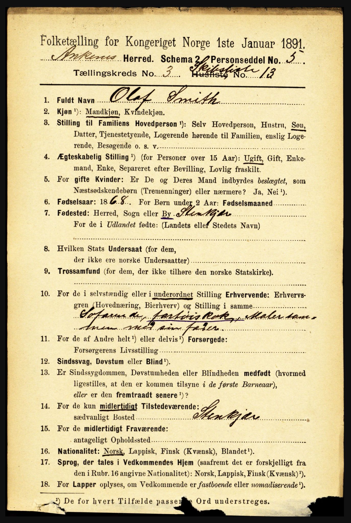 RA, 1891 census for 1855 Ankenes, 1891, p. 2253