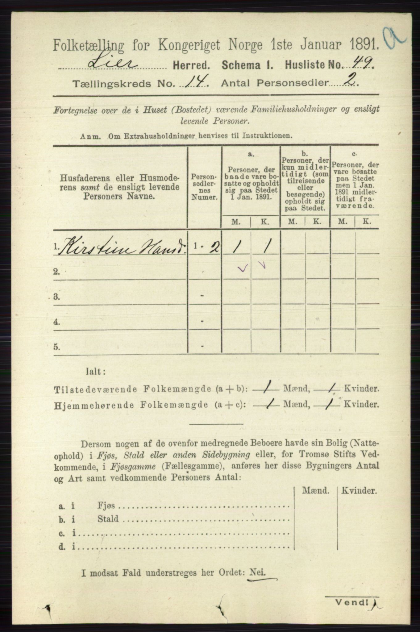 RA, 1891 census for 0626 Lier, 1891, p. 8259