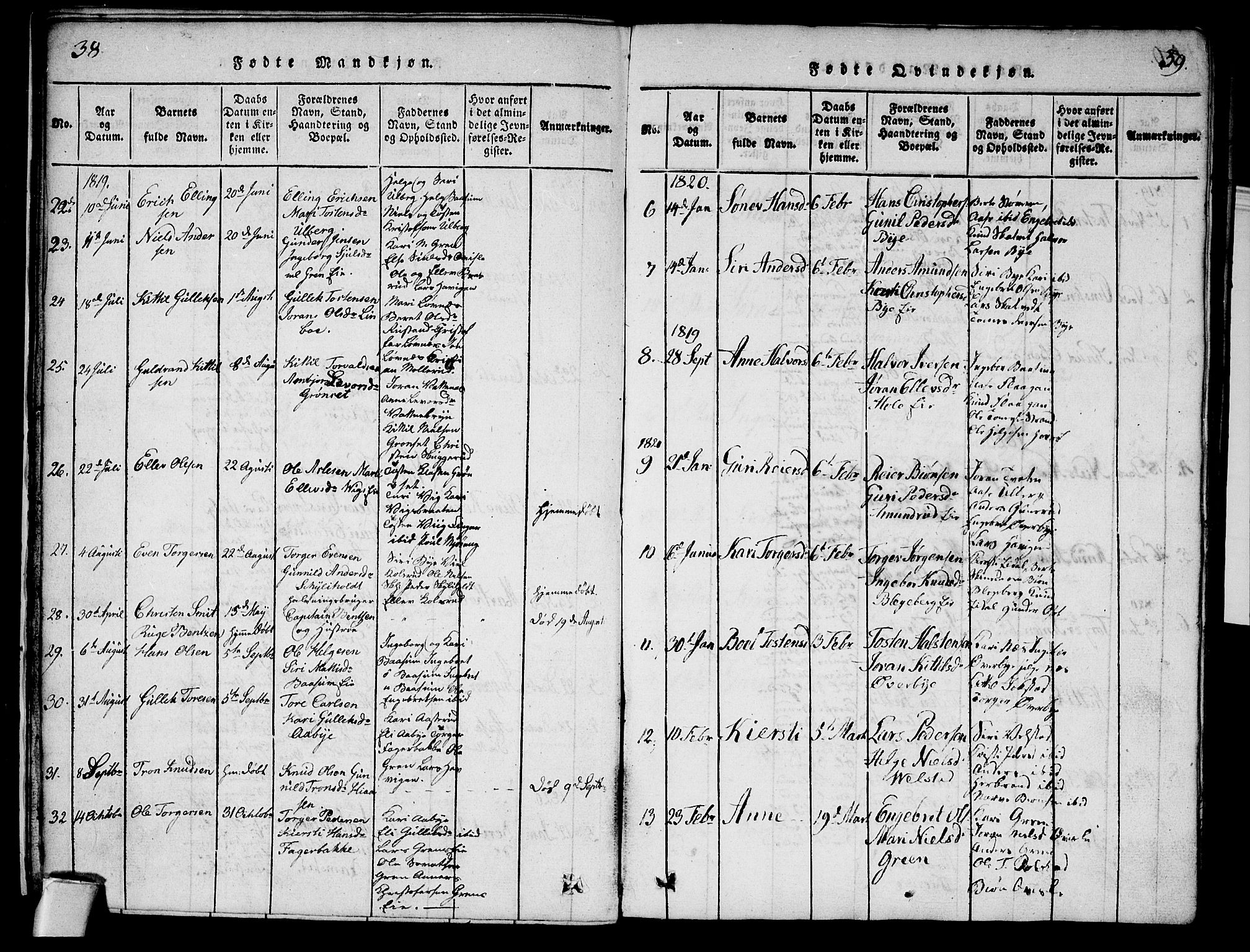 Sigdal kirkebøker, AV/SAKO-A-245/G/Ga/L0001: Parish register (copy) no. I 1 /1, 1816-1835, p. 38-39