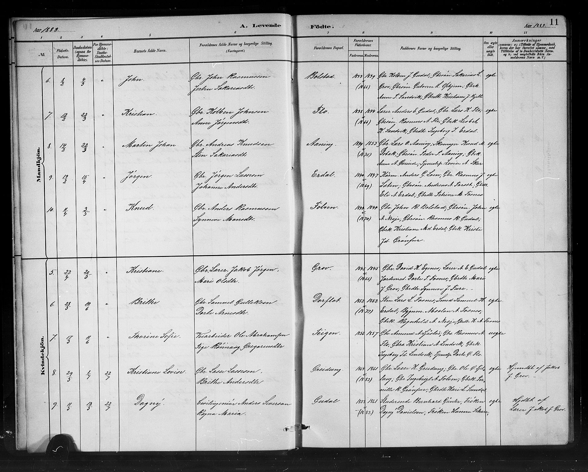 Stryn Sokneprestembete, AV/SAB-A-82501: Parish register (copy) no. C 3, 1881-1905, p. 11