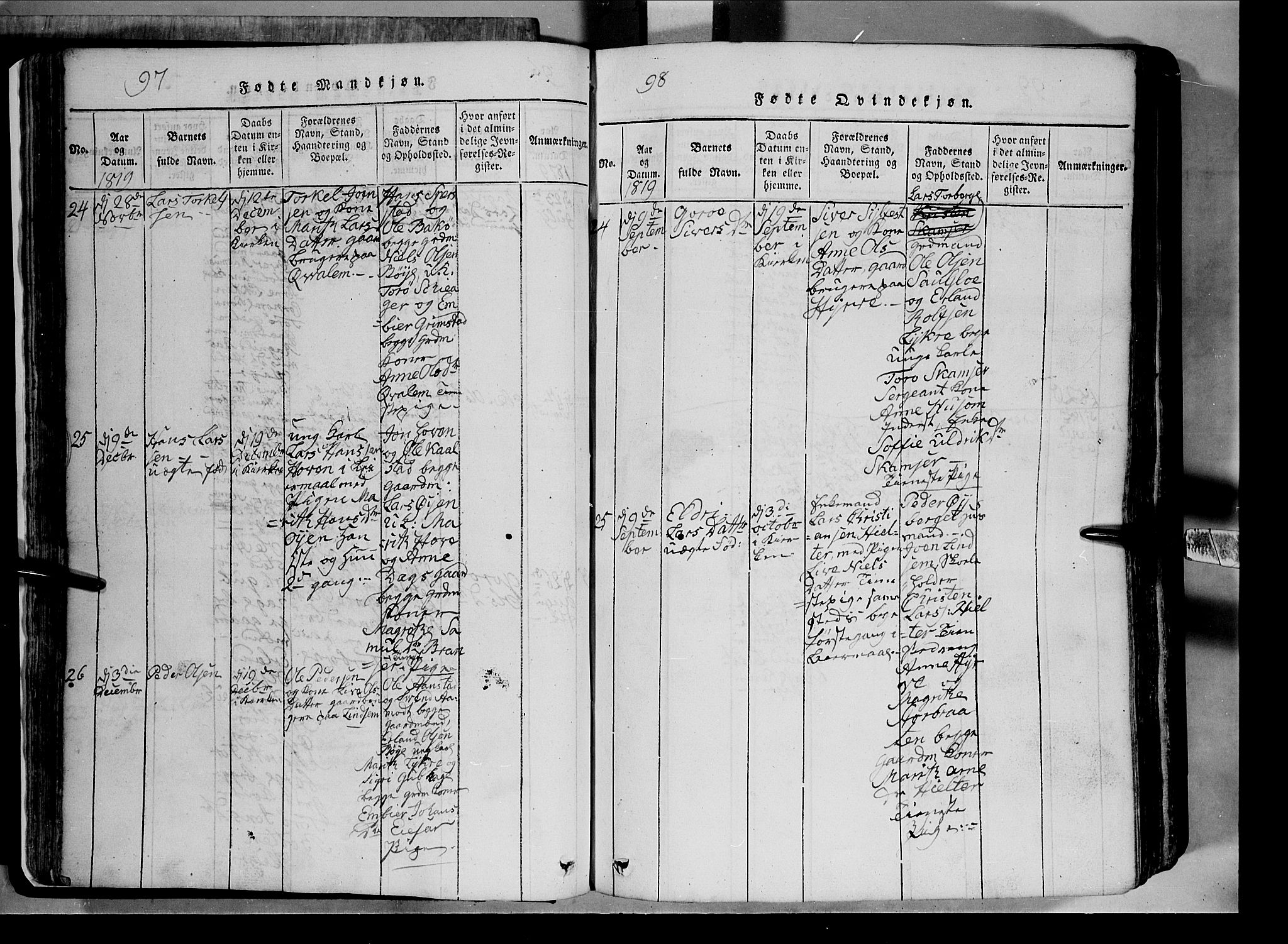 Lom prestekontor, AV/SAH-PREST-070/L/L0003: Parish register (copy) no. 3, 1815-1844, p. 97-98