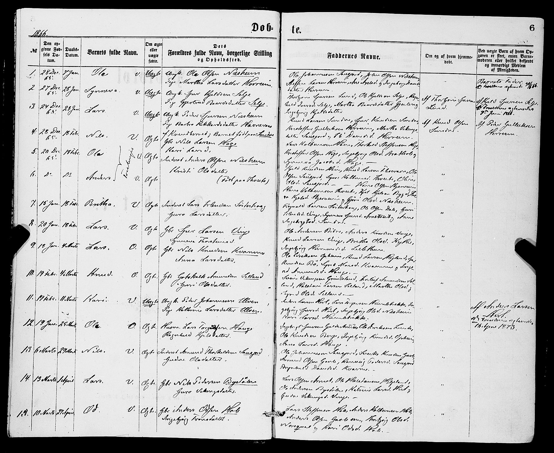 Vossestrand Sokneprestembete, SAB/A-79101/H/Haa: Parish register (official) no. A 1, 1866-1877, p. 6